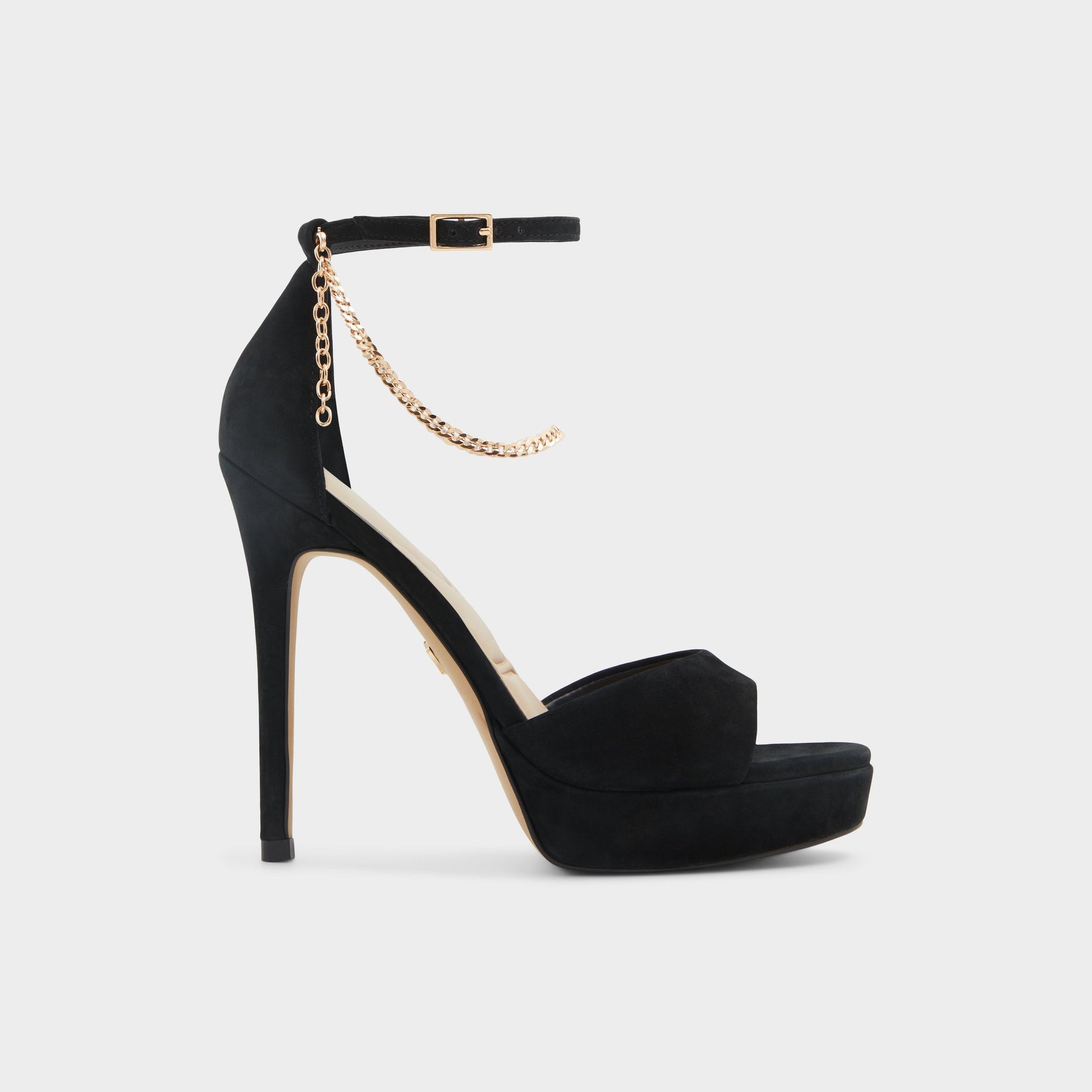 Main View of Black Overflow Afumeth Strappy heeled sandal for Womens