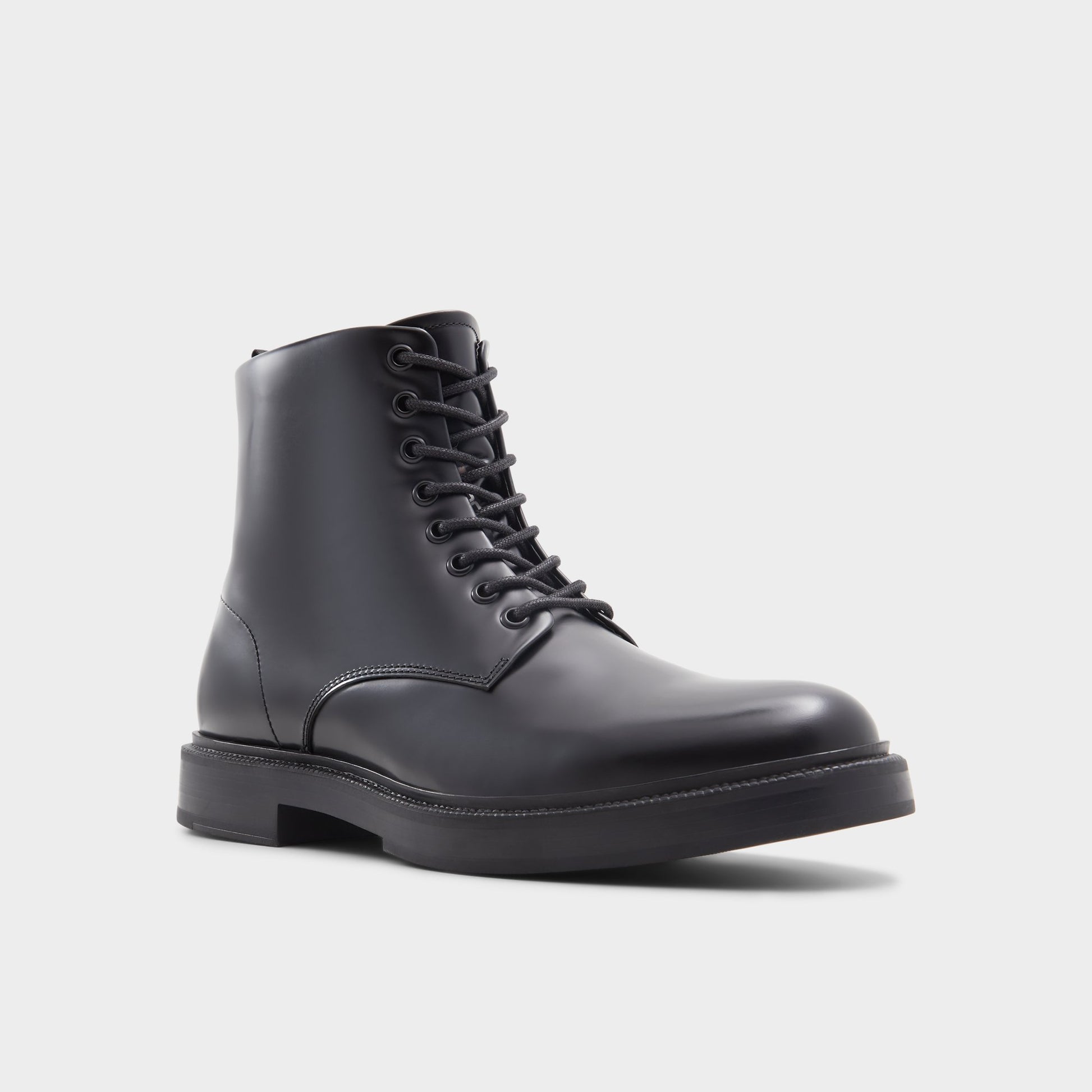 Three-quarter angle of Black Cedar Lace-up boot's front side