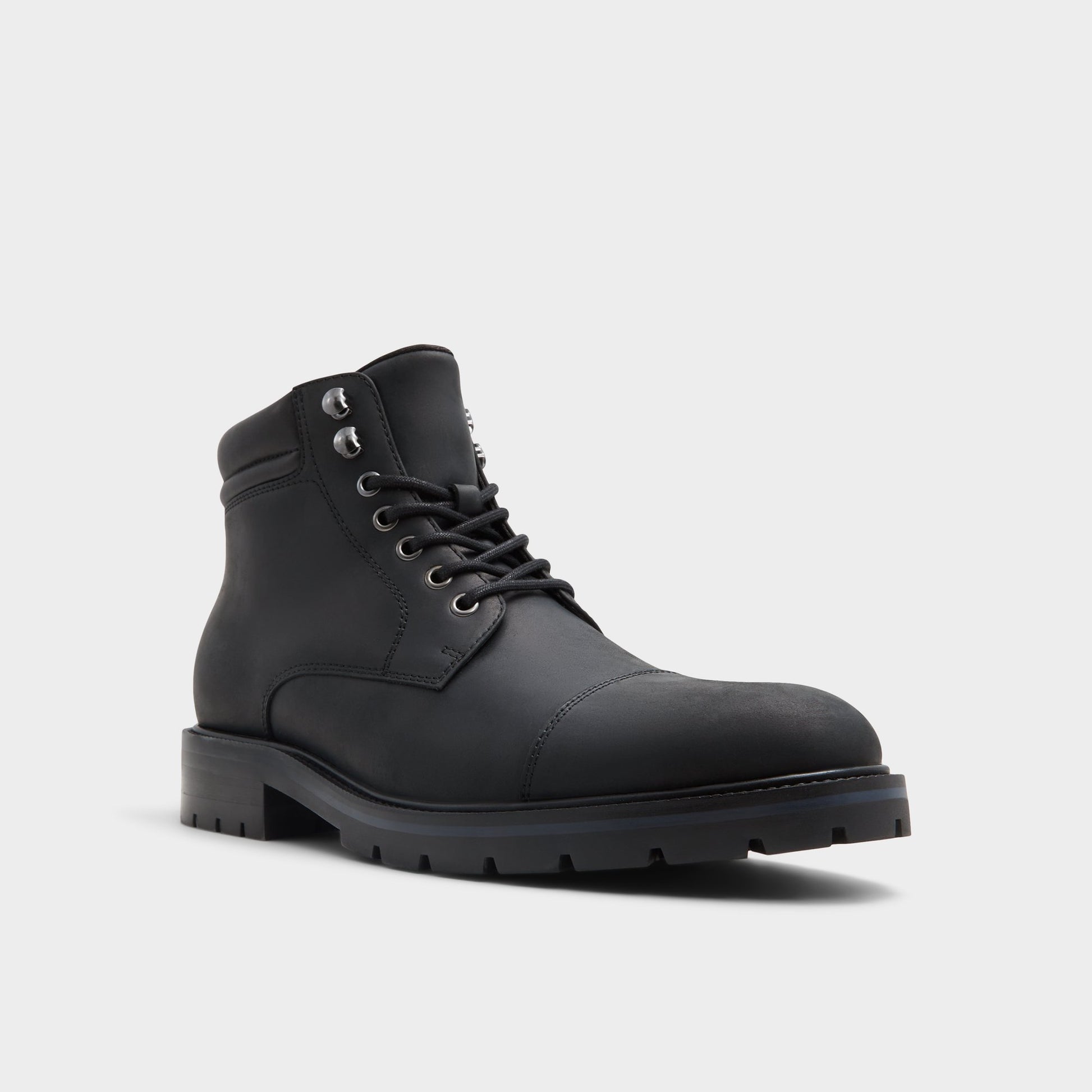 Three-quarter angle of Black Darionn Lace-up boot's front side