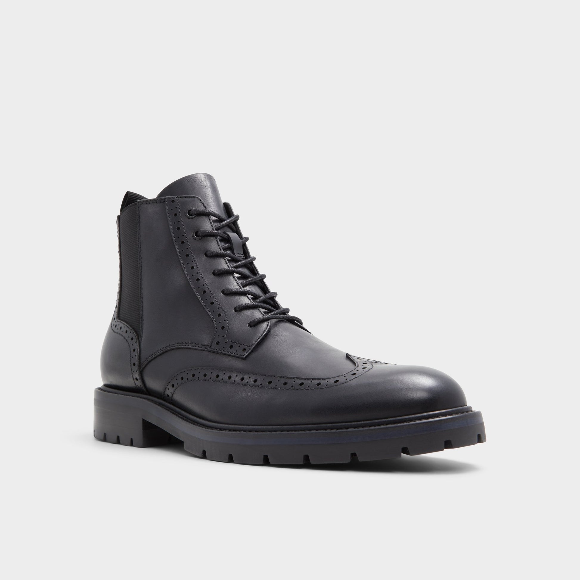 Three-quarter angle of Black Toney Lace-up boot's front side