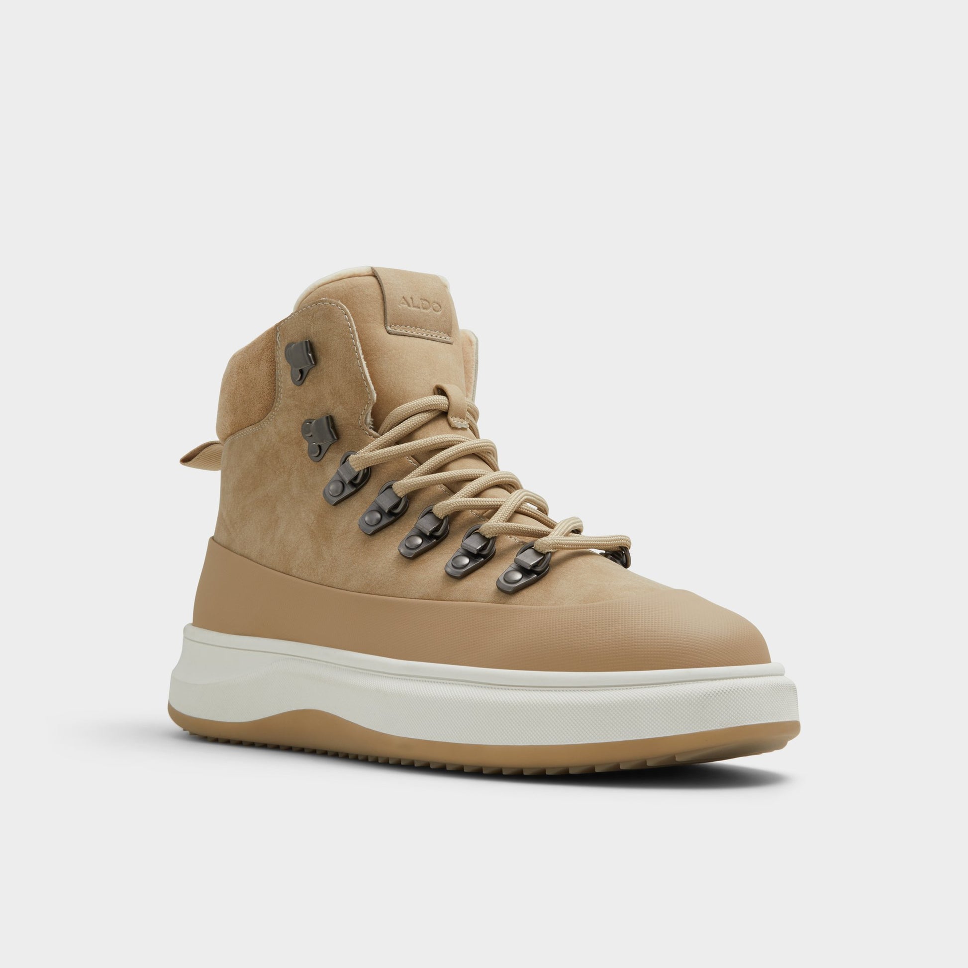 Three-quarter angle of Light Beige Gibson Lace-up boot's front side