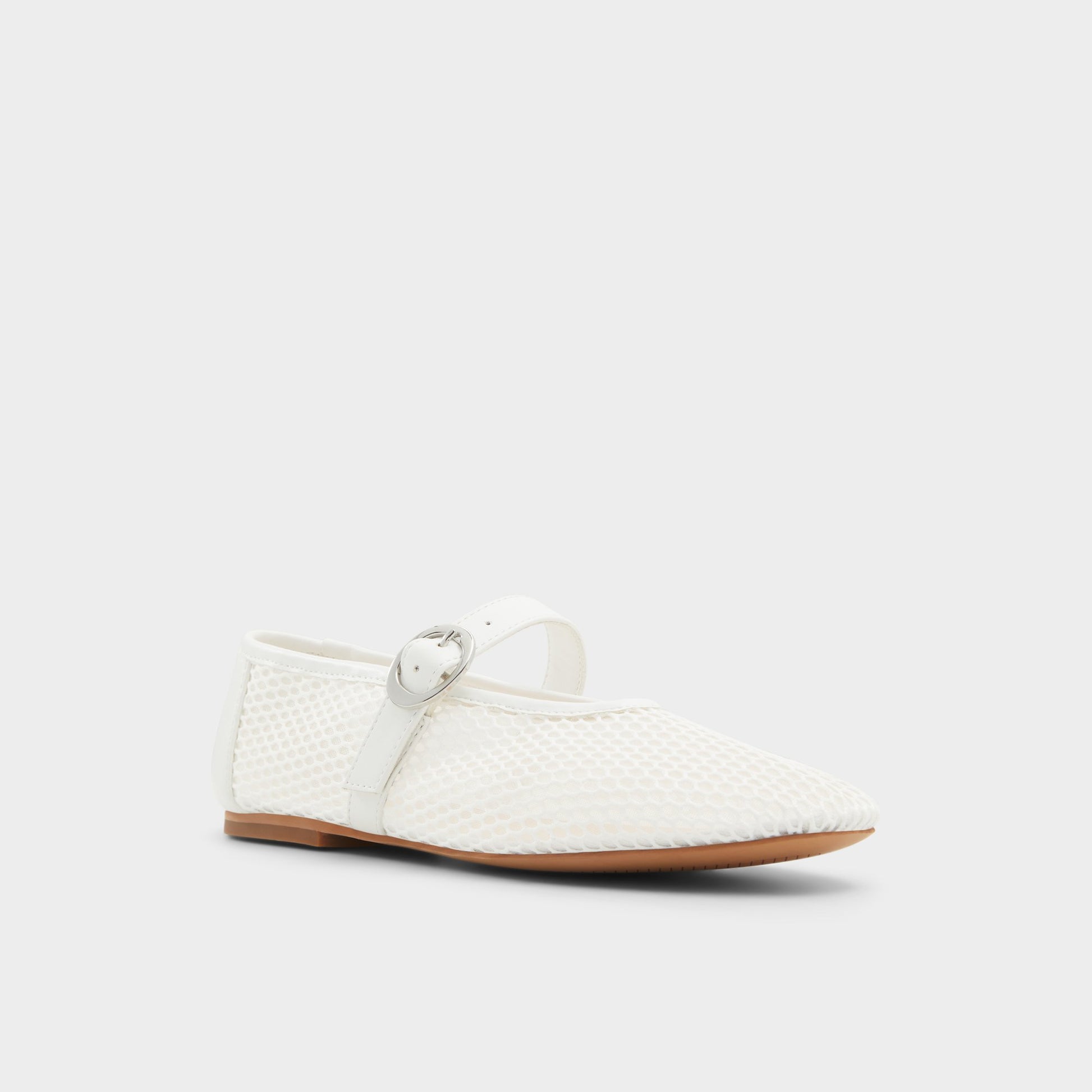 Three-quarter angle of White Quincey Ballerina's front side
