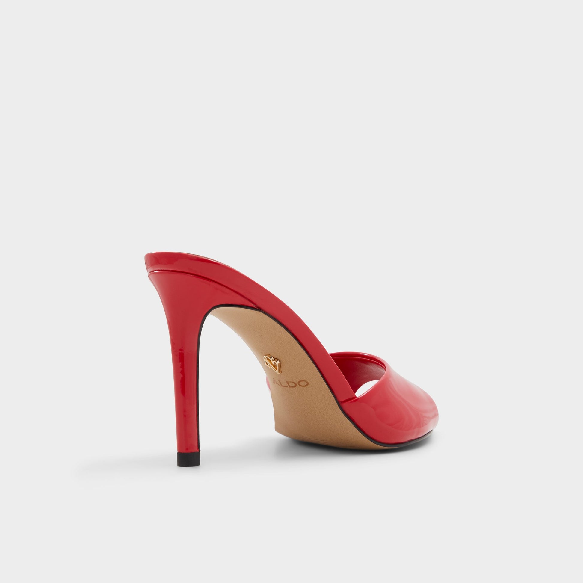 Three-quarter angle of Red Anniebrilden Heeled mule's back side
