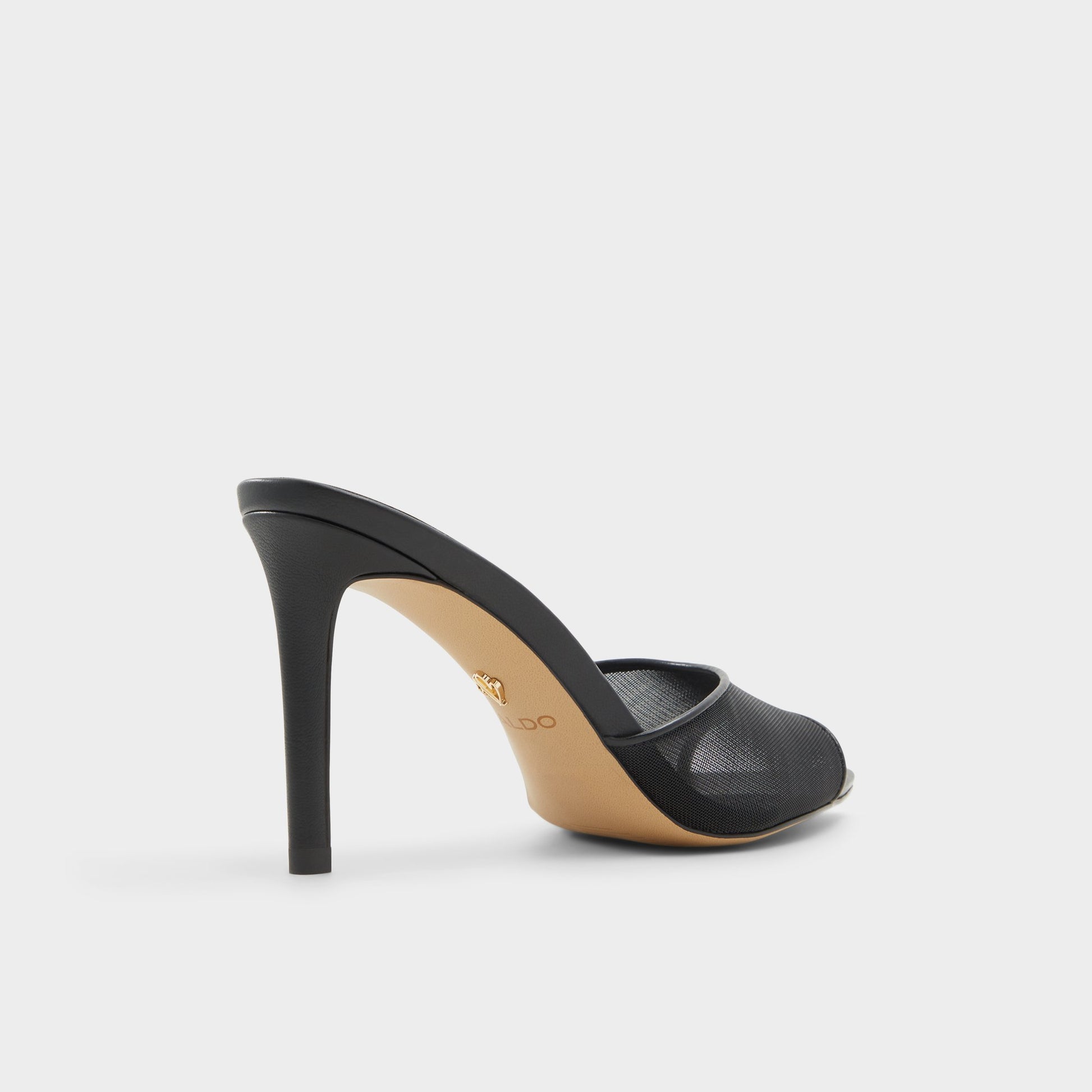 Three-quarter angle of Black Anyabrilden Heeled mule's back side