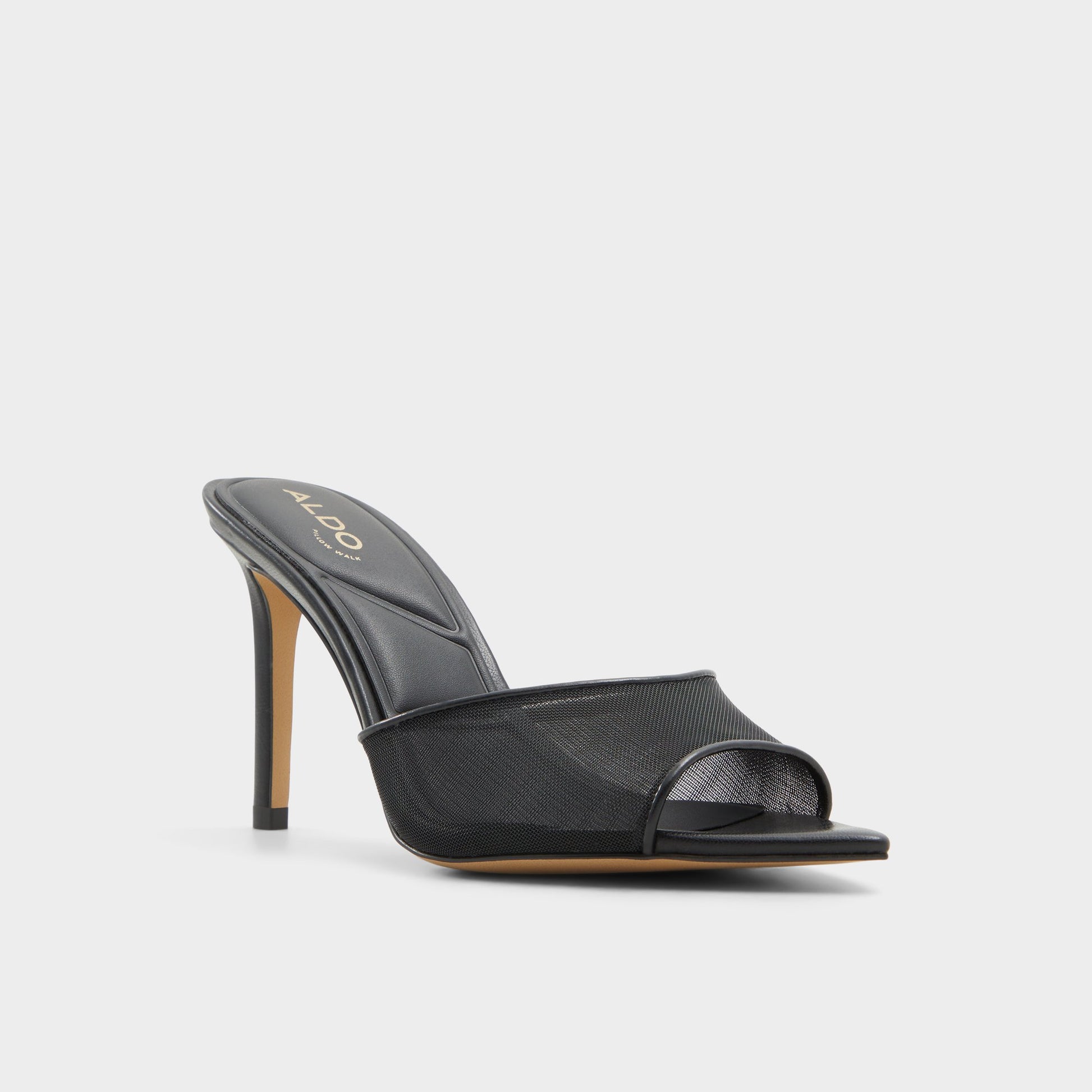 Three-quarter angle of Black Anyabrilden Heeled mule's front side