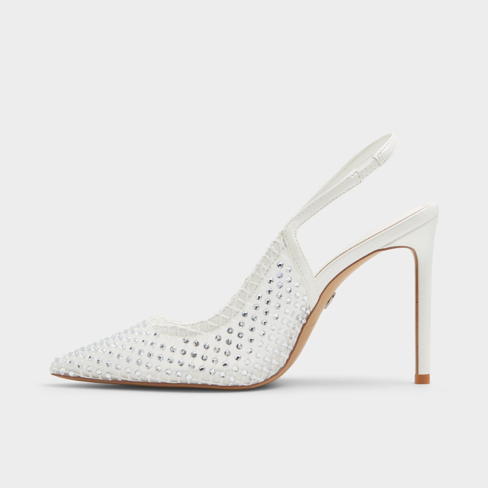 Side view of White/Bone Marciana Slingback heel