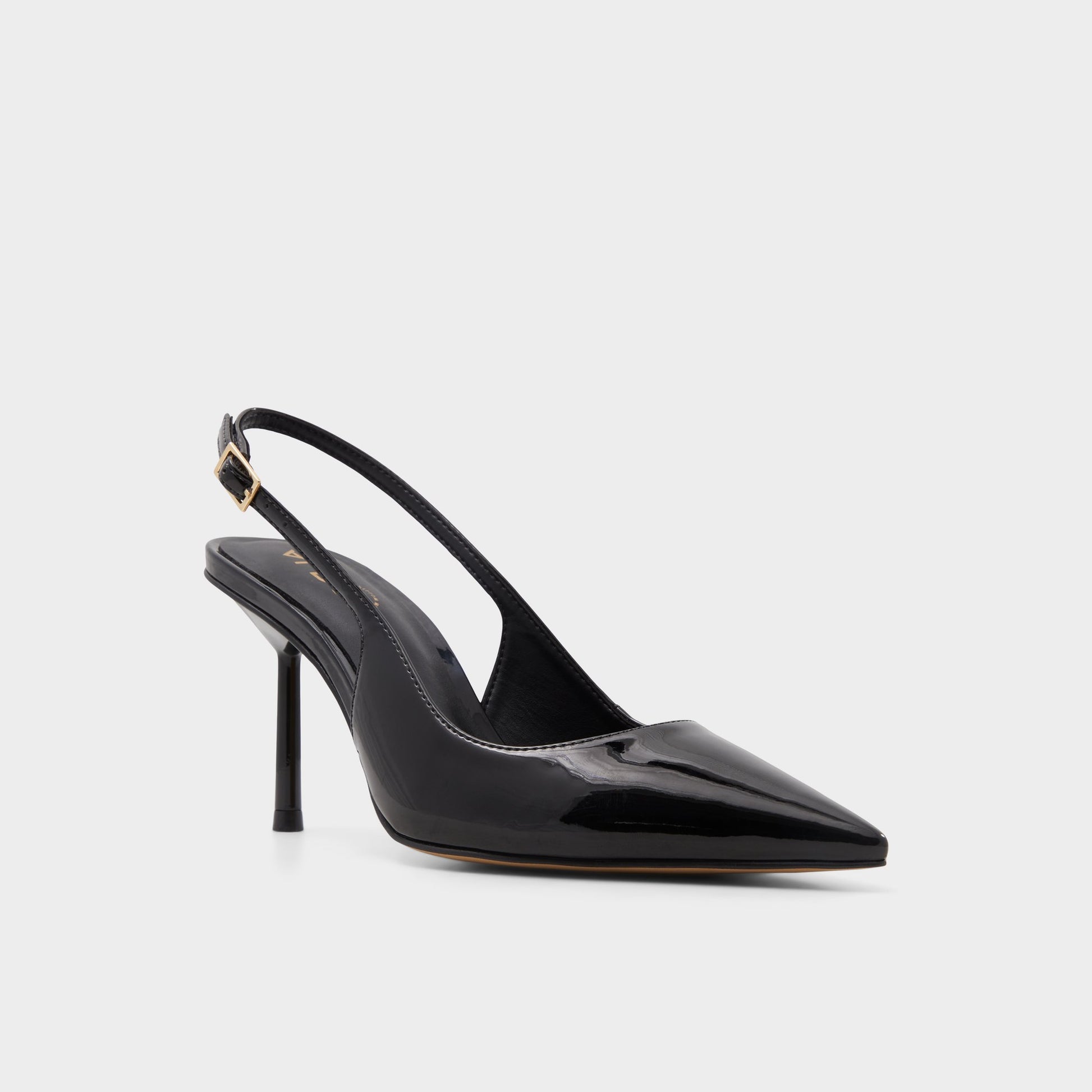 Three-quarter angle of Black Seralina Slingback heel's front side
