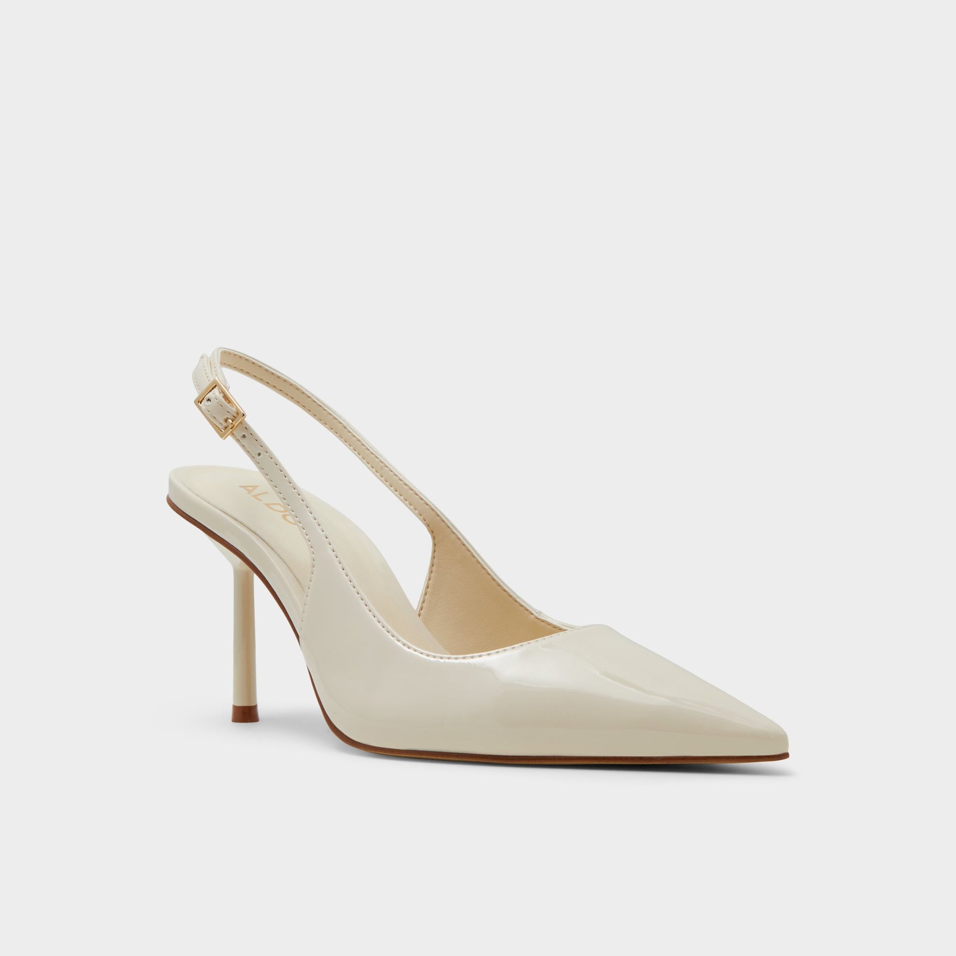 Three-quarter angle of Light Beige Seralina Slingback heel's front side