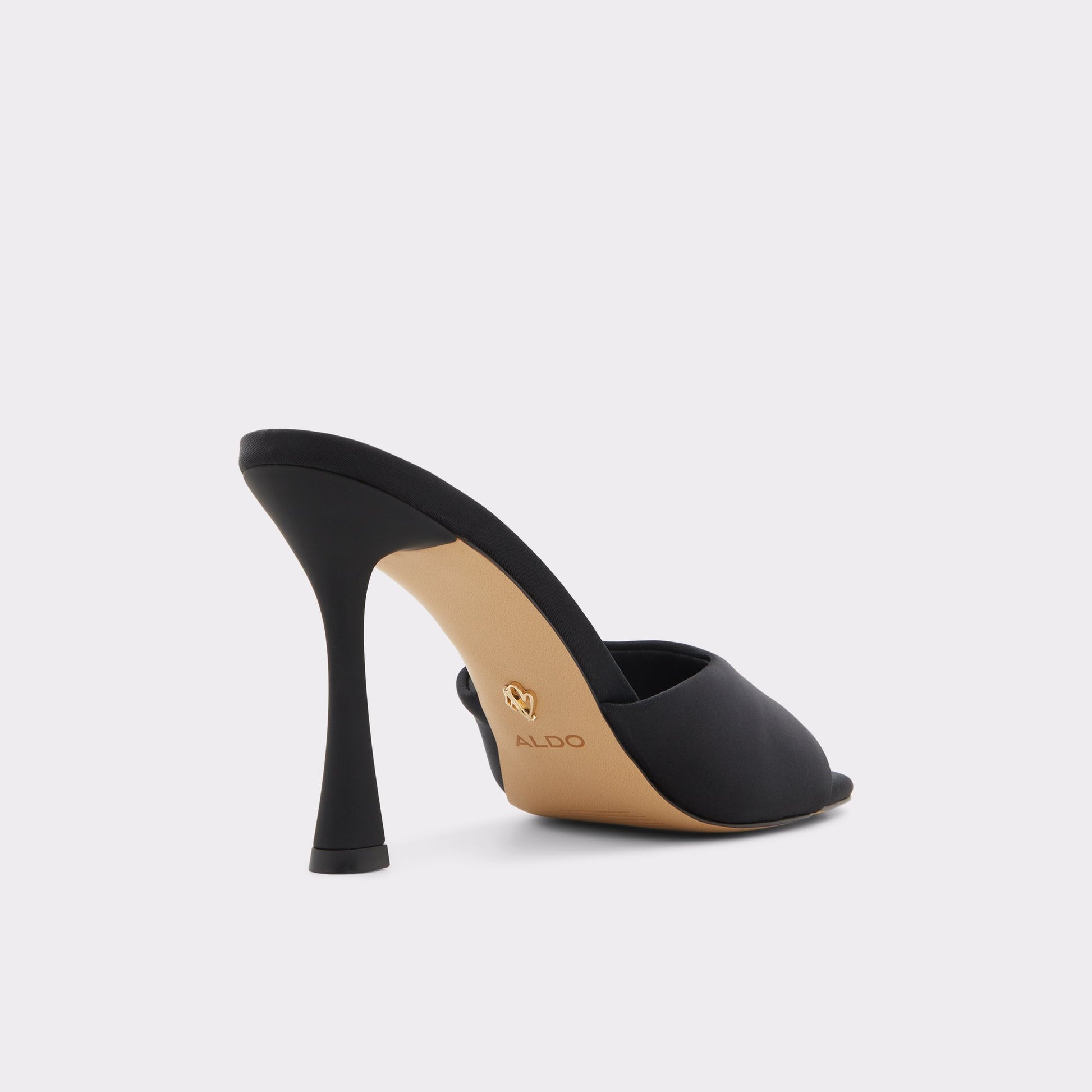 Three-quarter angle of Black Evadalia Heeled mule's back side