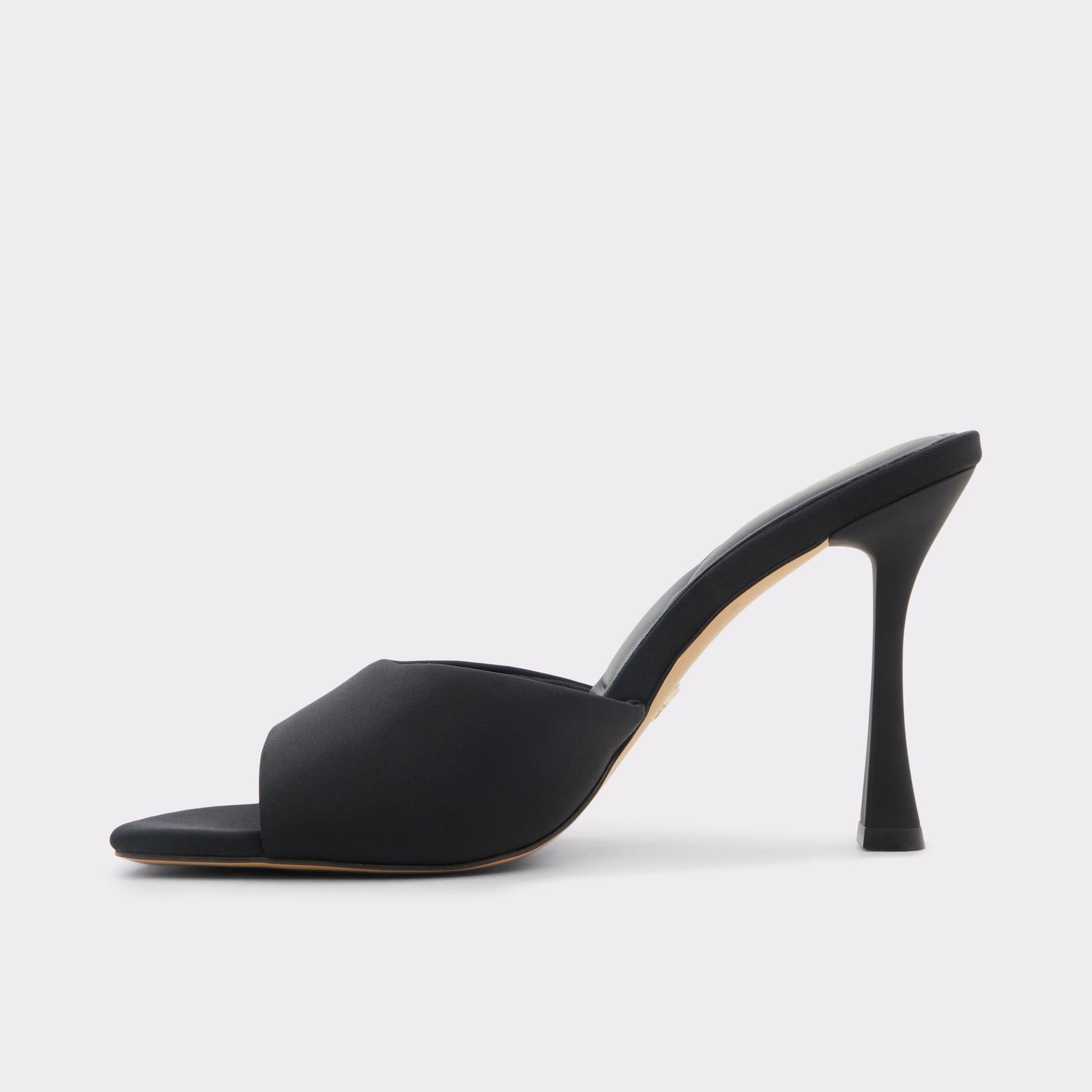 Side view of Black Evadalia Heeled mule