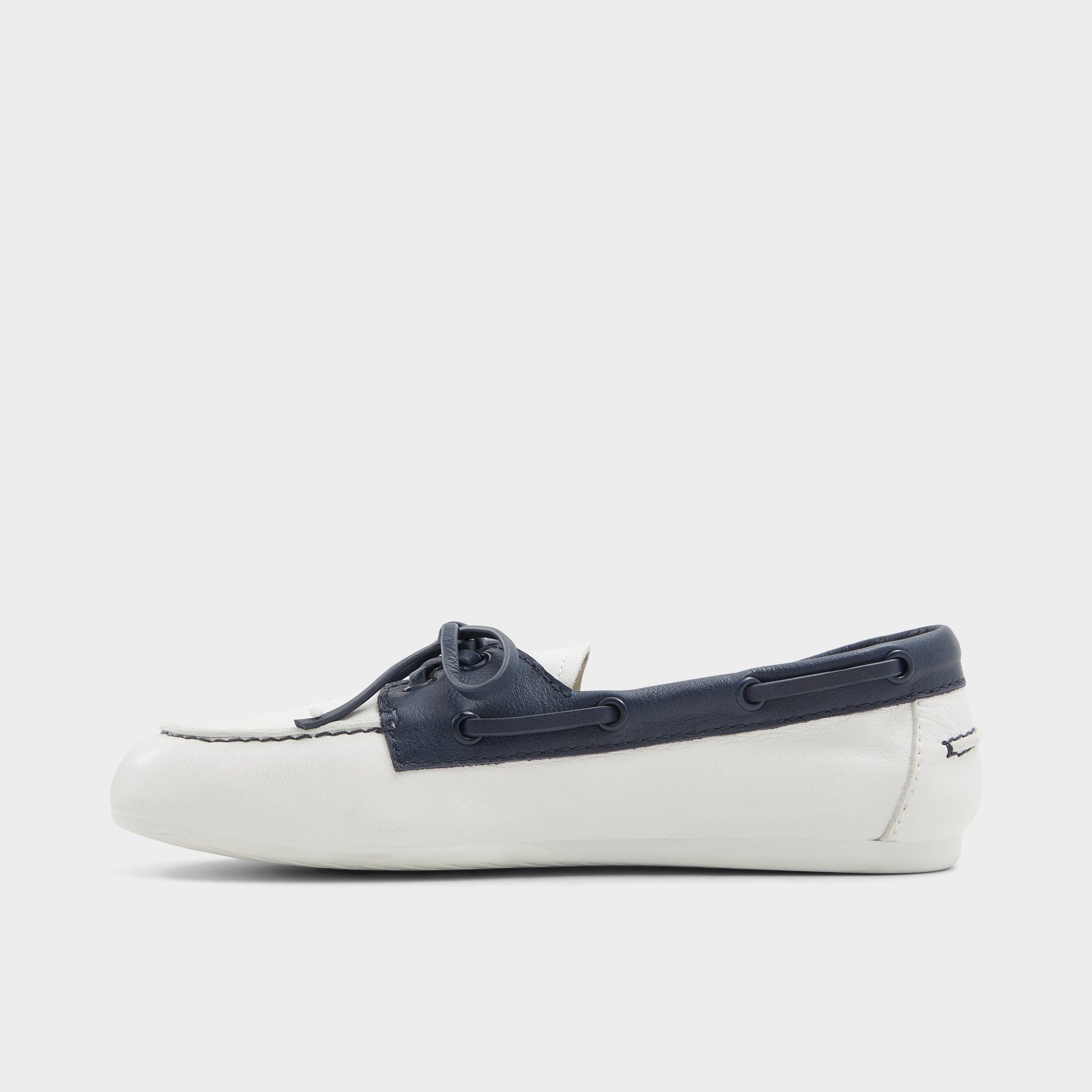Side view of White/Navy Sail Boat shoe