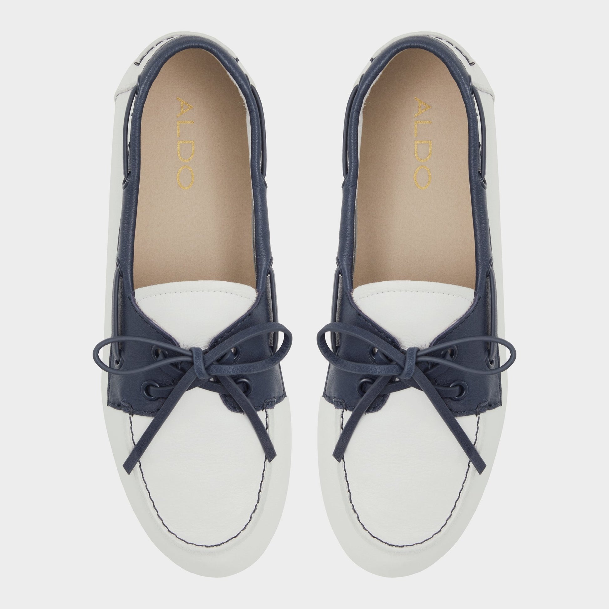 Top-down view of the White/Navy Sail Boat shoe