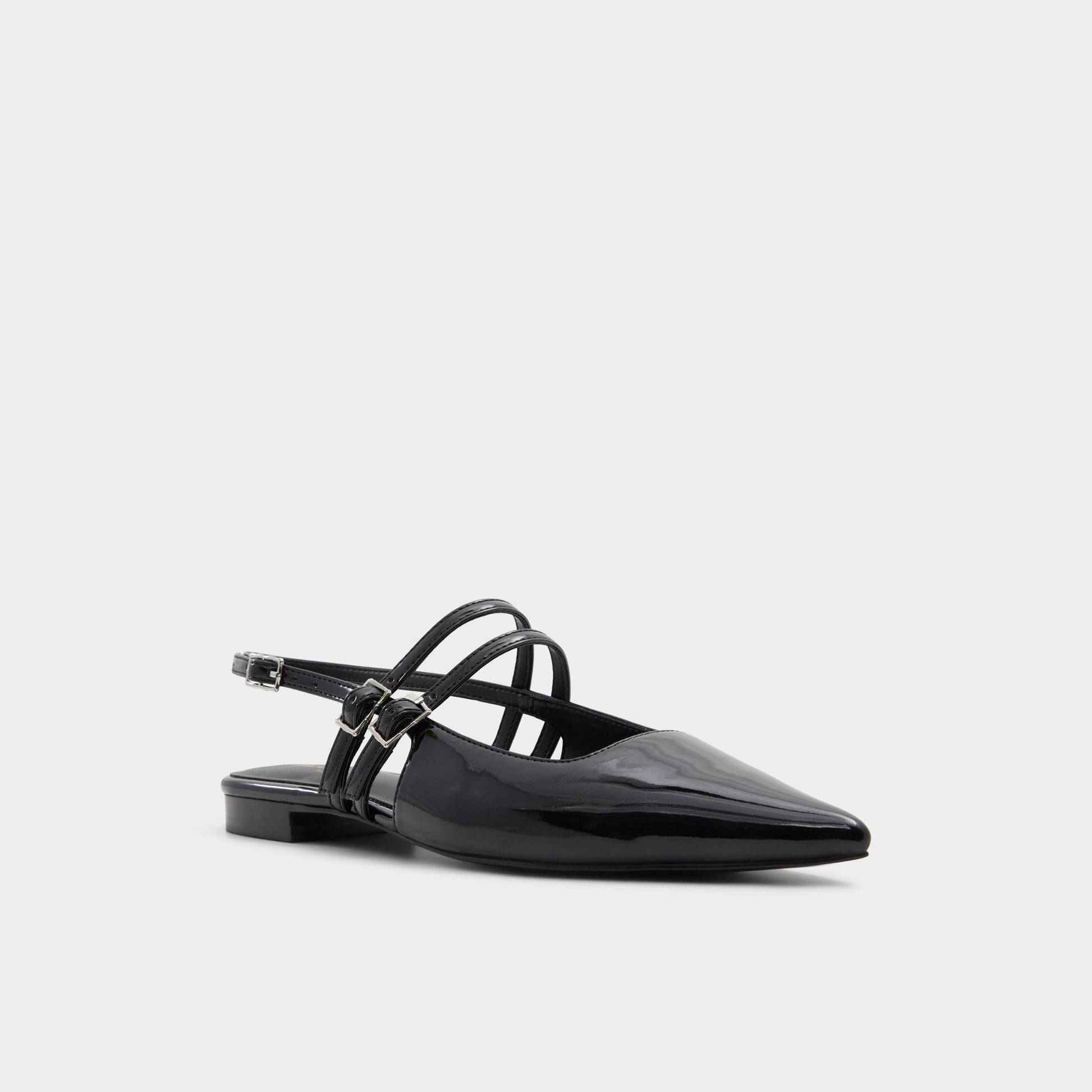 Three-quarter angle of Black Tossa Slingback ballet flat's front side