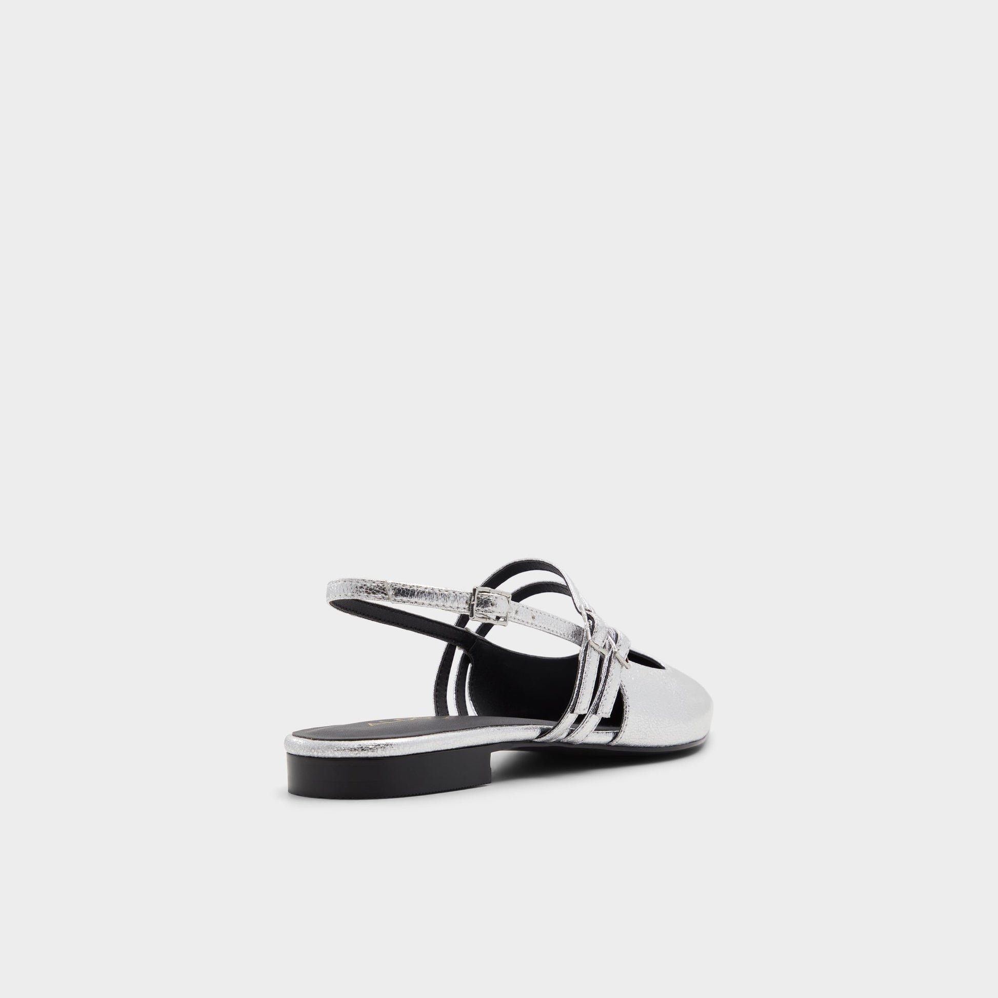 Three-quarter angle of Silver Tossa Slingback ballet flat's back side