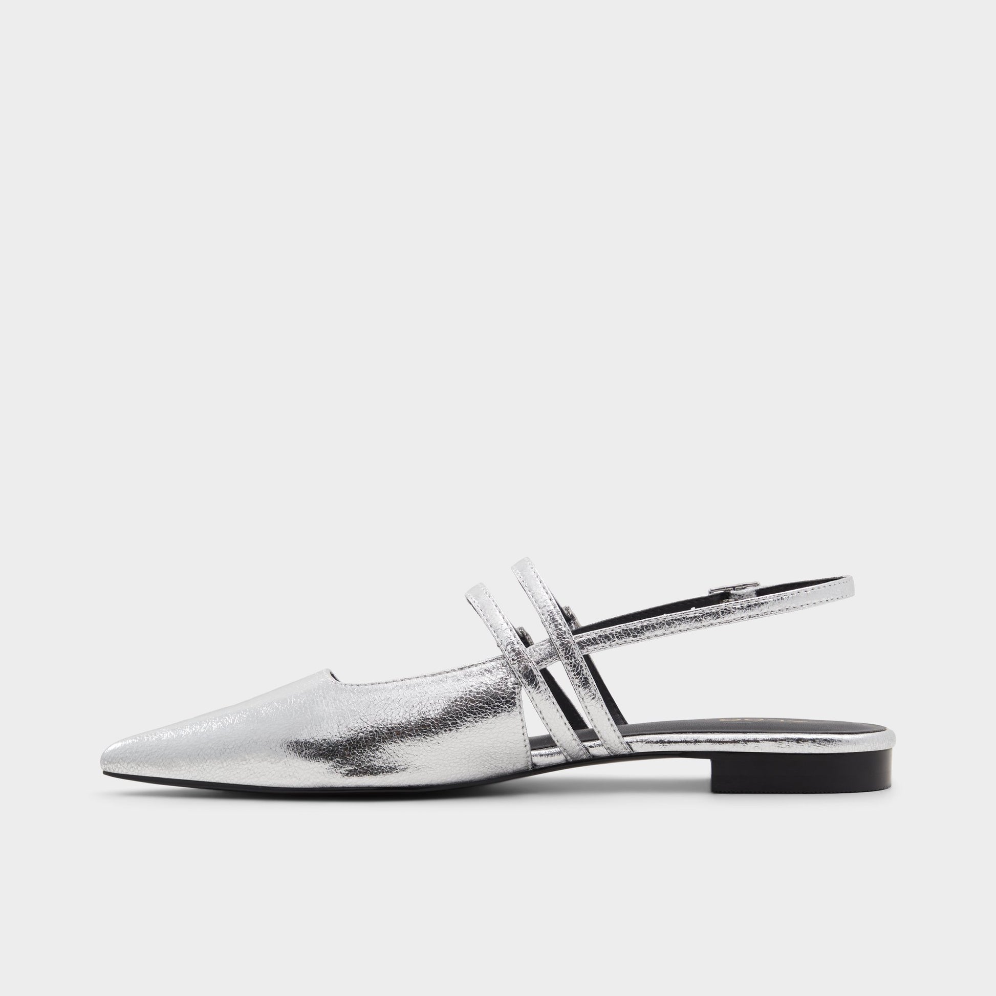 Side view of Silver Tossa Slingback ballet flat