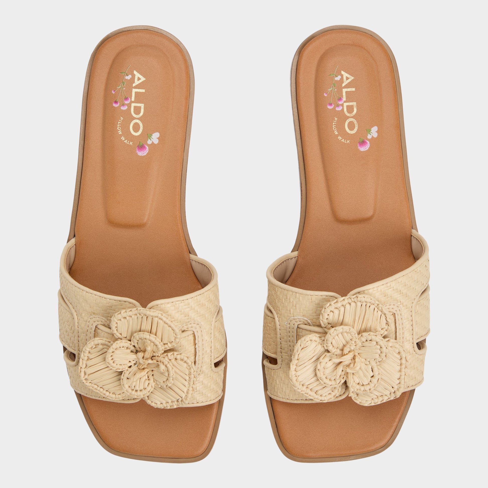 Top-down view of the Light Beige Seaflower Slide sandal
