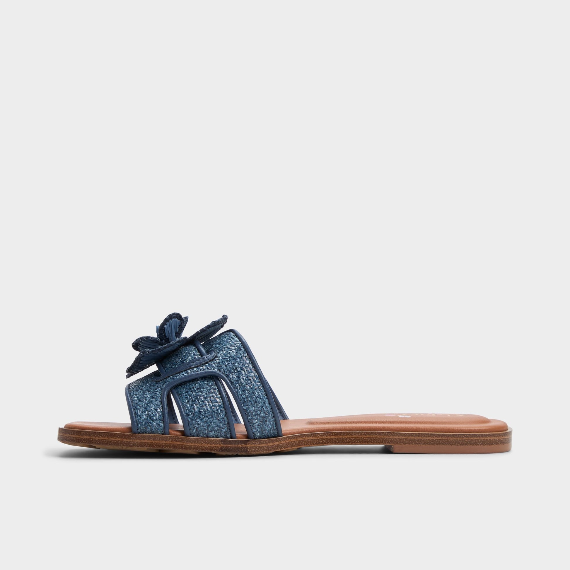 Side view of Denim Seaflower Slide sandal