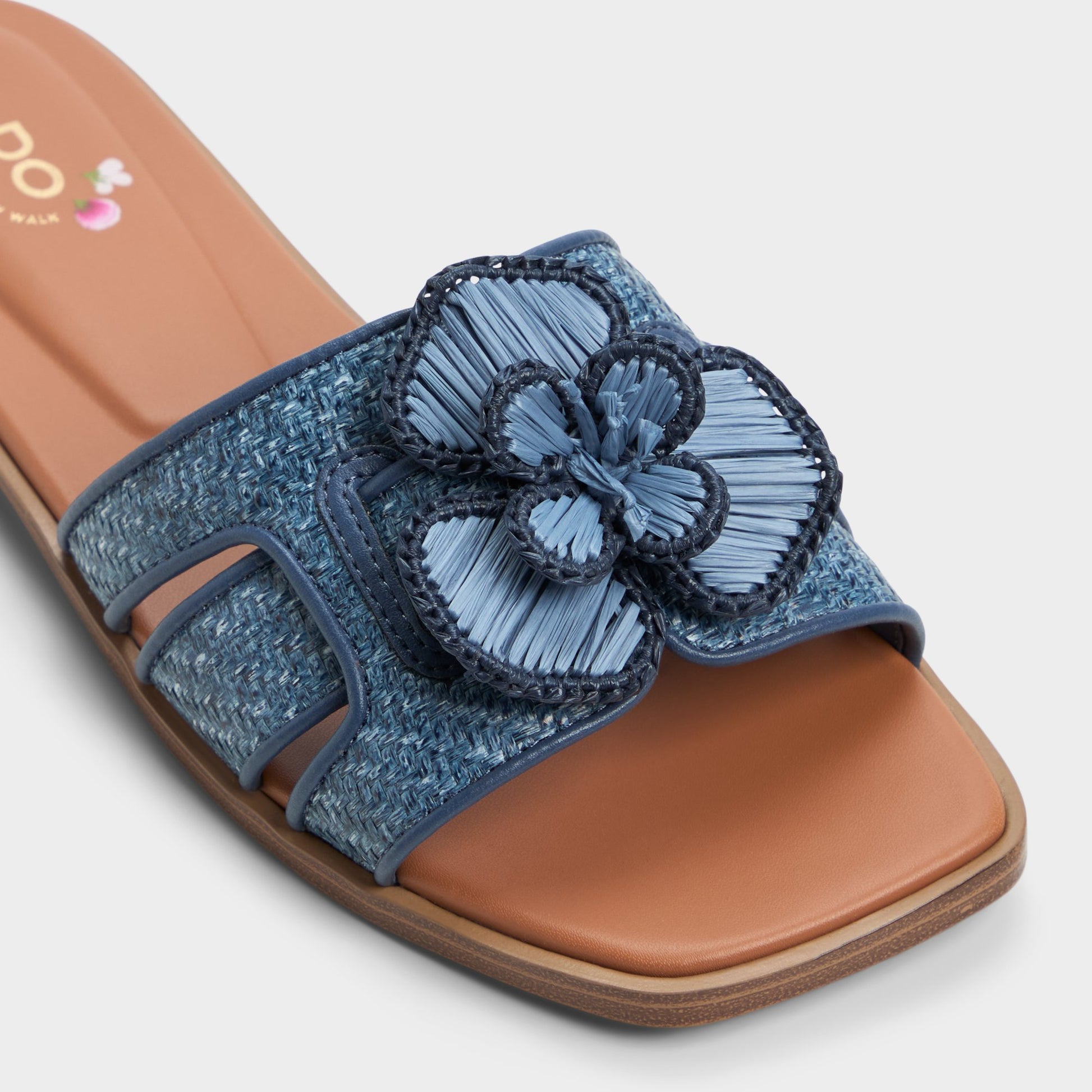 Close-up of the Denim Seaflower Slide sandal
