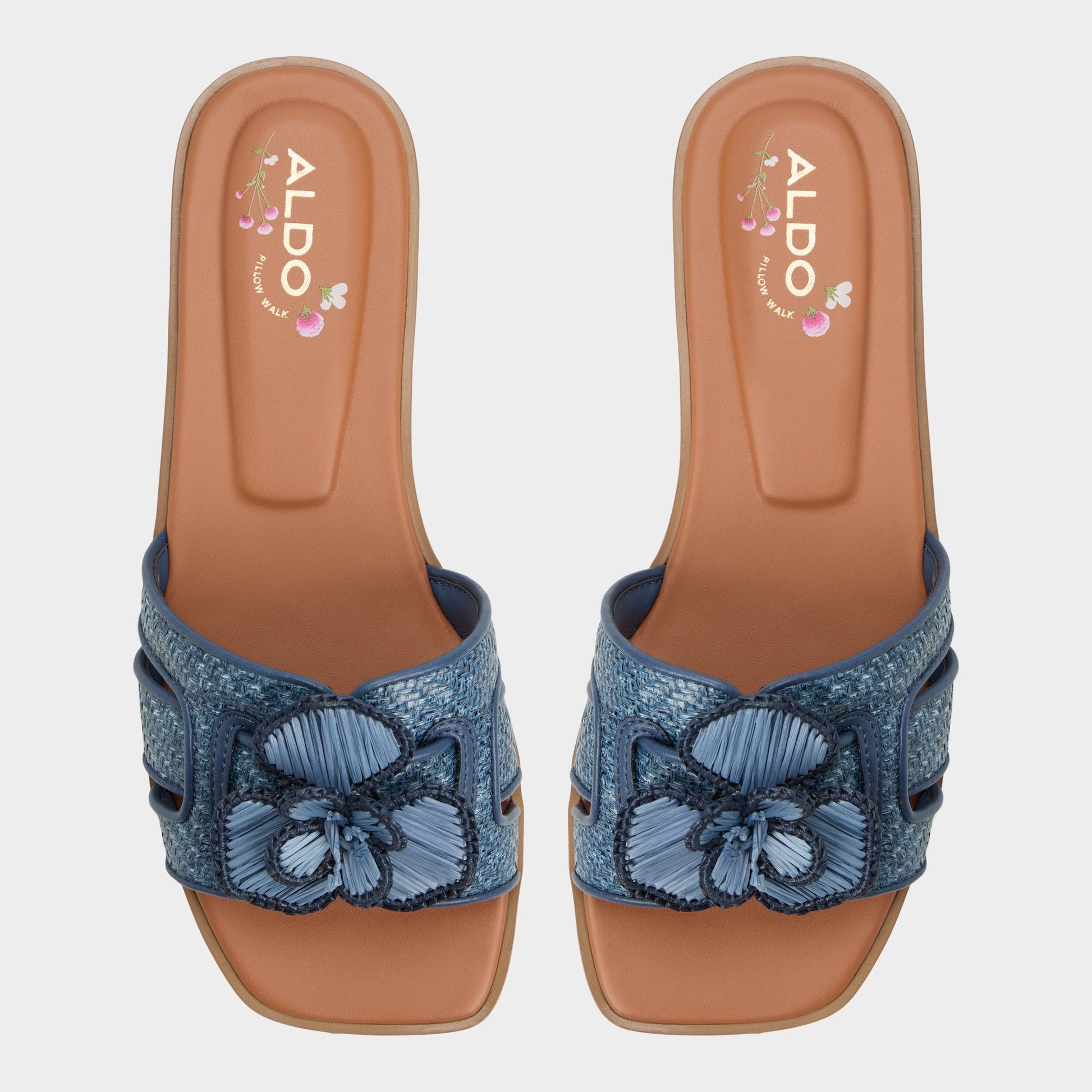 Top-down view of the Denim Seaflower Slide sandal