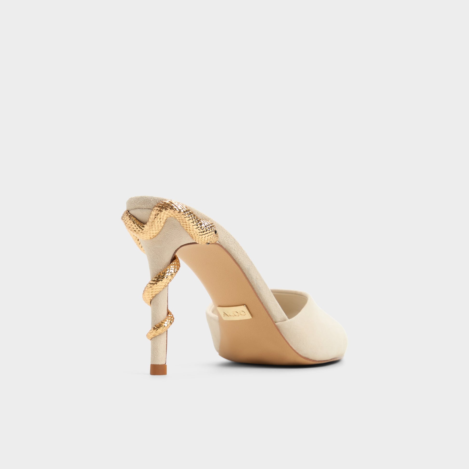Three-quarter angle of Bone Seashella Heeled mule's back side