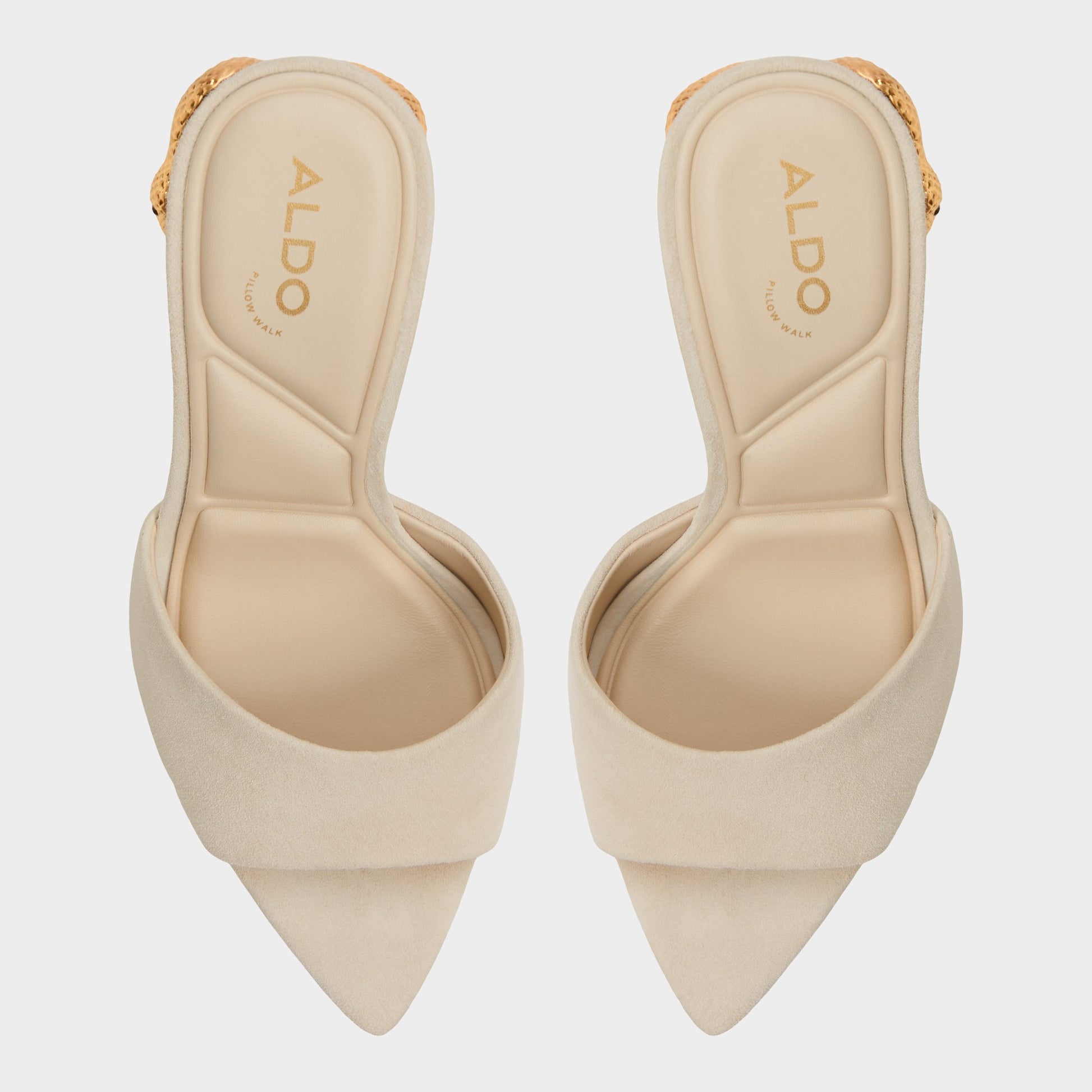 Top-down view of the Bone Seashella Heeled mule