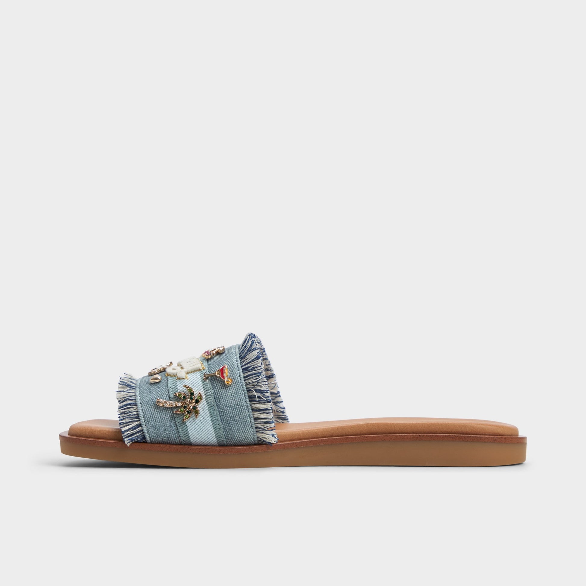 Side view of Denim Beachside Slide sandal