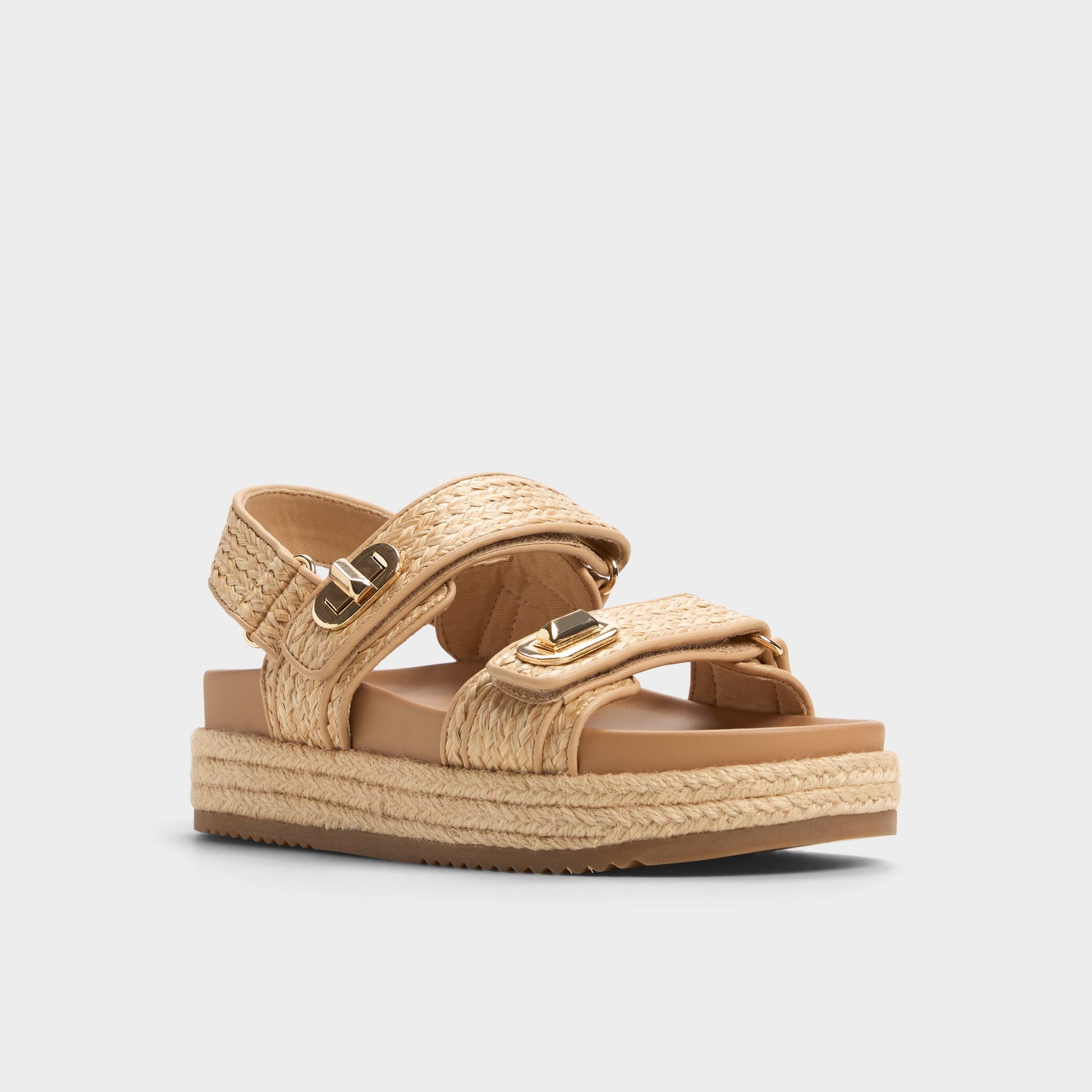 Three-quarter angle of Open Natural Sunhaven Footbed sandal's front side