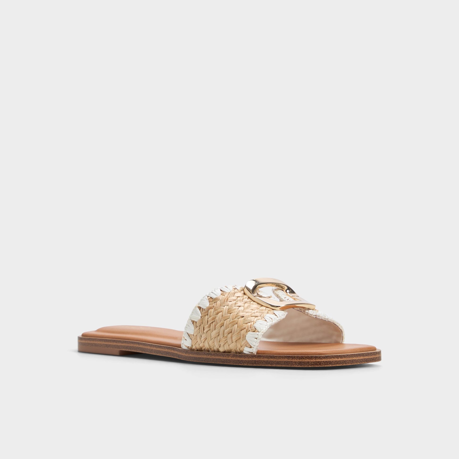 Three-quarter angle of Open Natural Tidella Slide sandal's front side