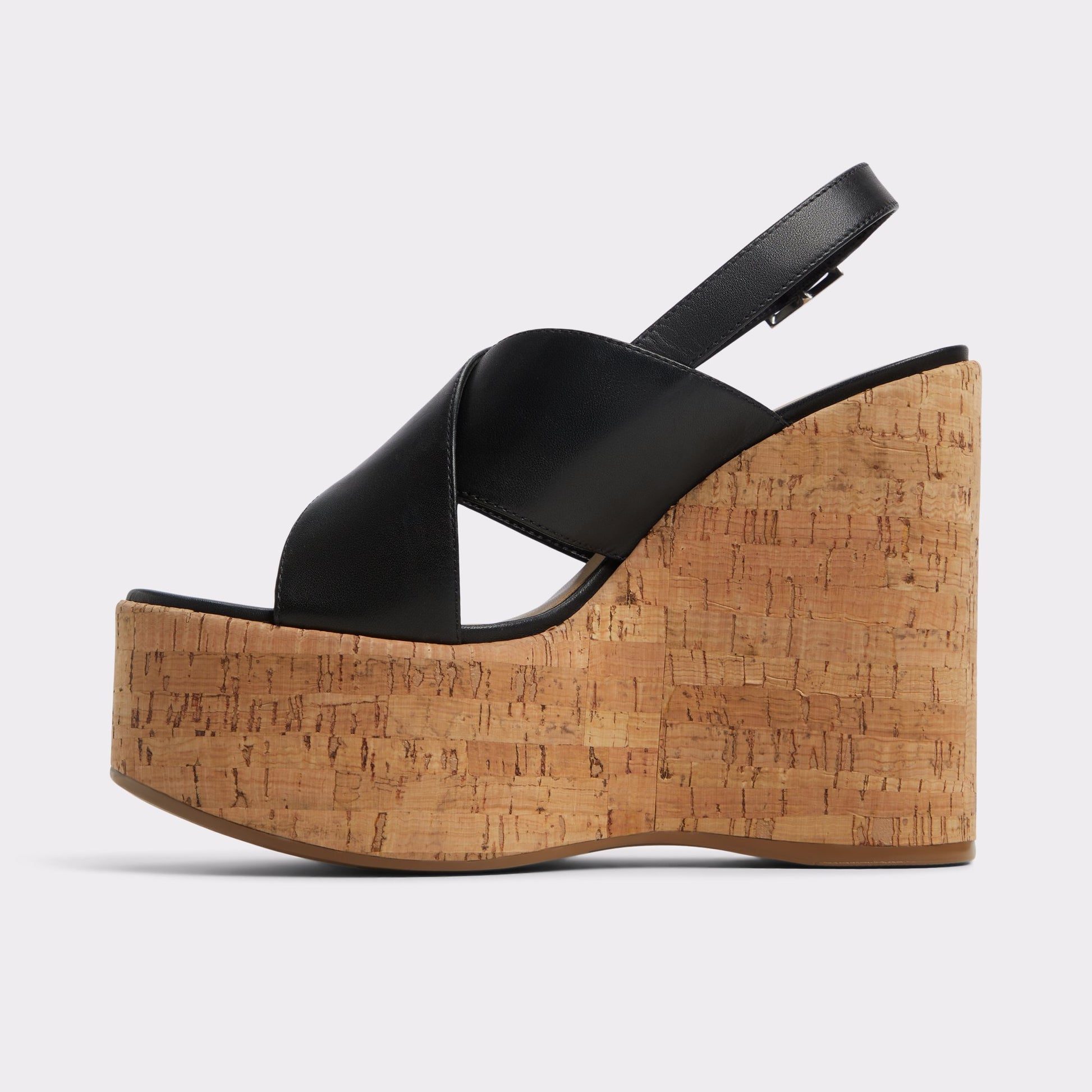 Side view of Black Sandcastle Strappy wedge sandal