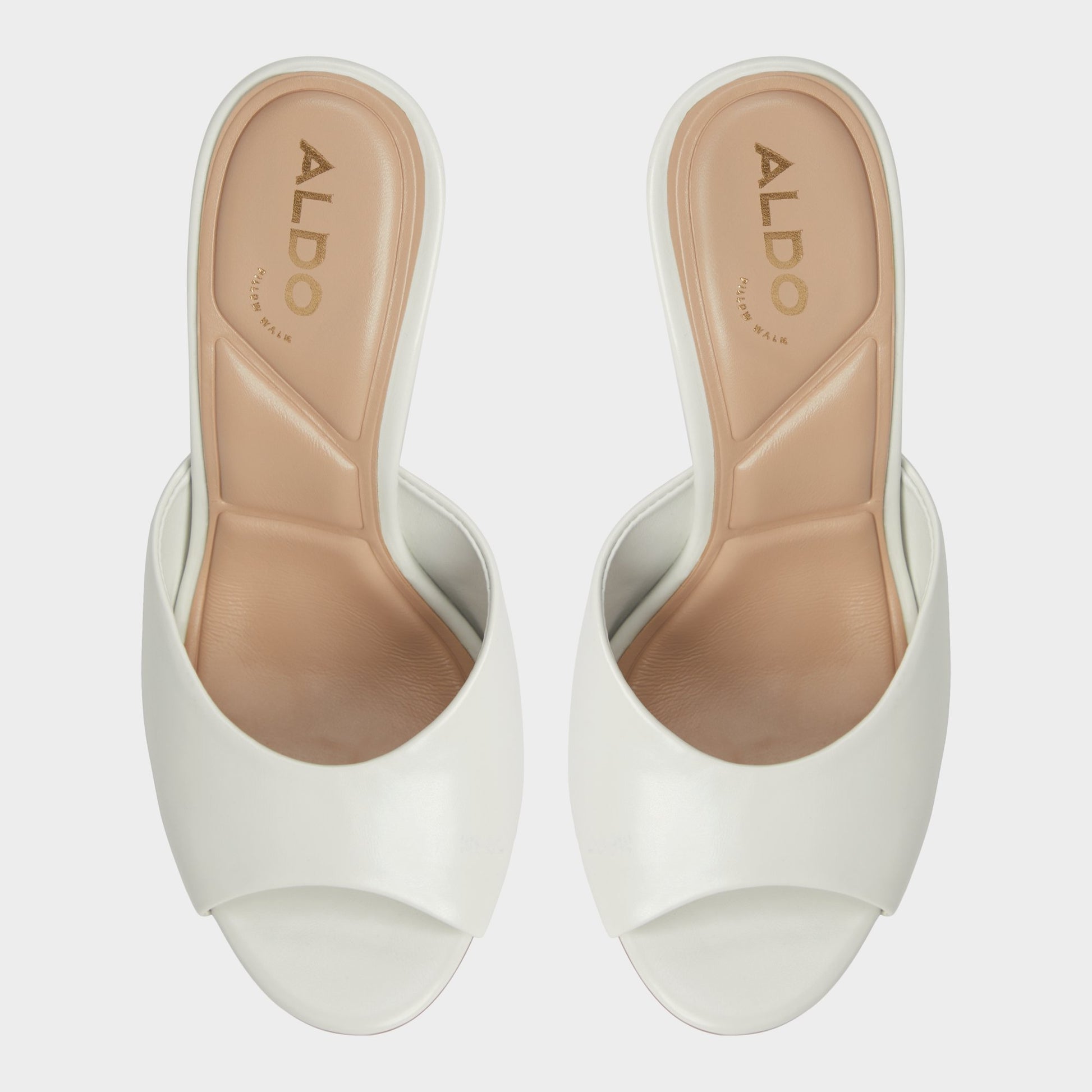 Top-down view of the White/Bone Fidelia Heeled mule