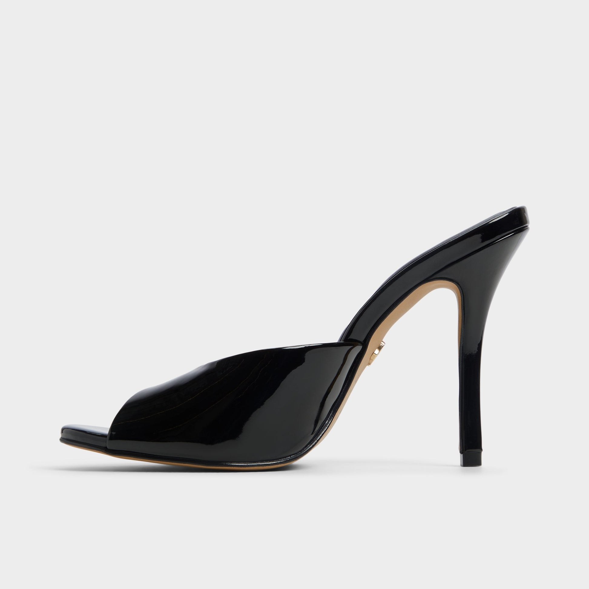 Side view of Black Fidelia Heeled mule