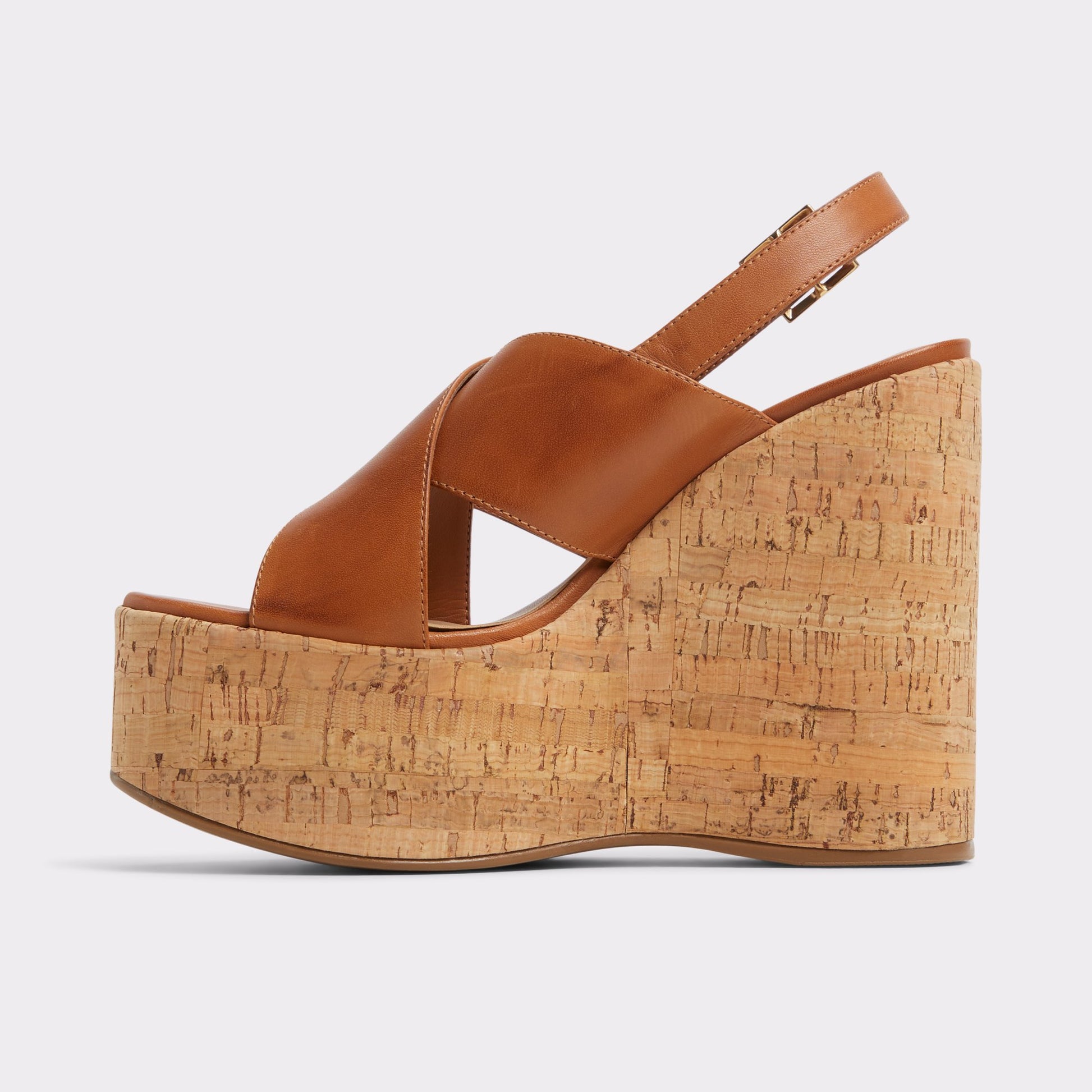 Side view of Light Brown Sandcastle Strappy wedge sandal