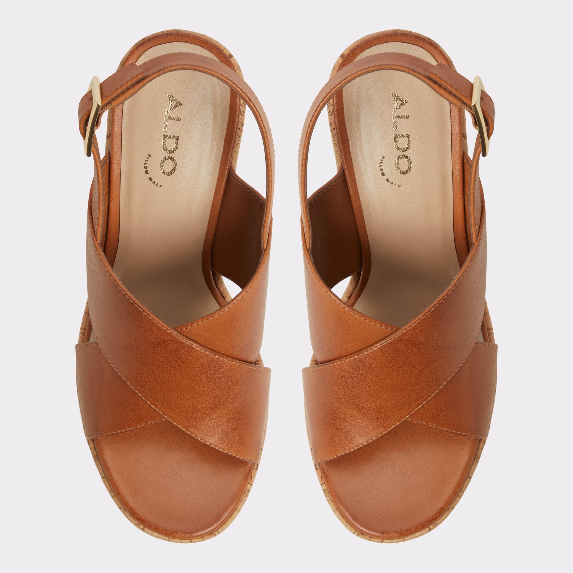 Top-down view of the Light Brown Sandcastle Strappy wedge sandal