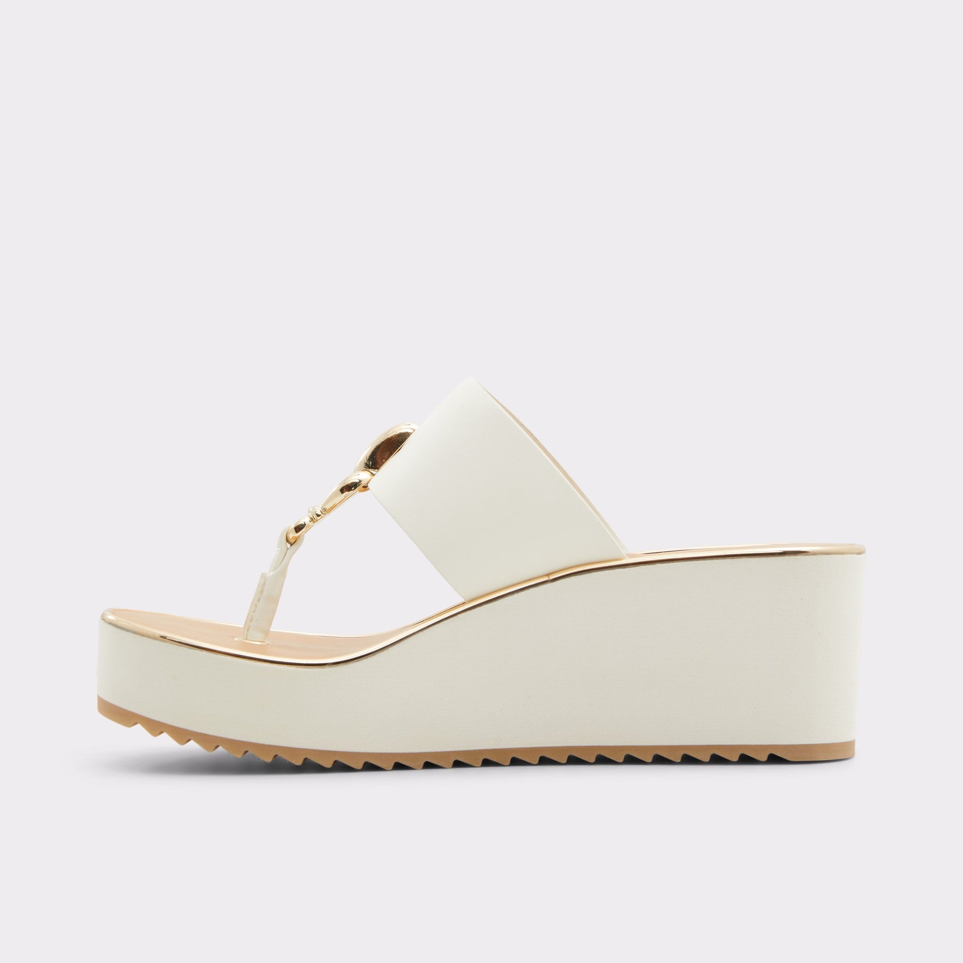 Side view of White Penelopy Wedge sandal