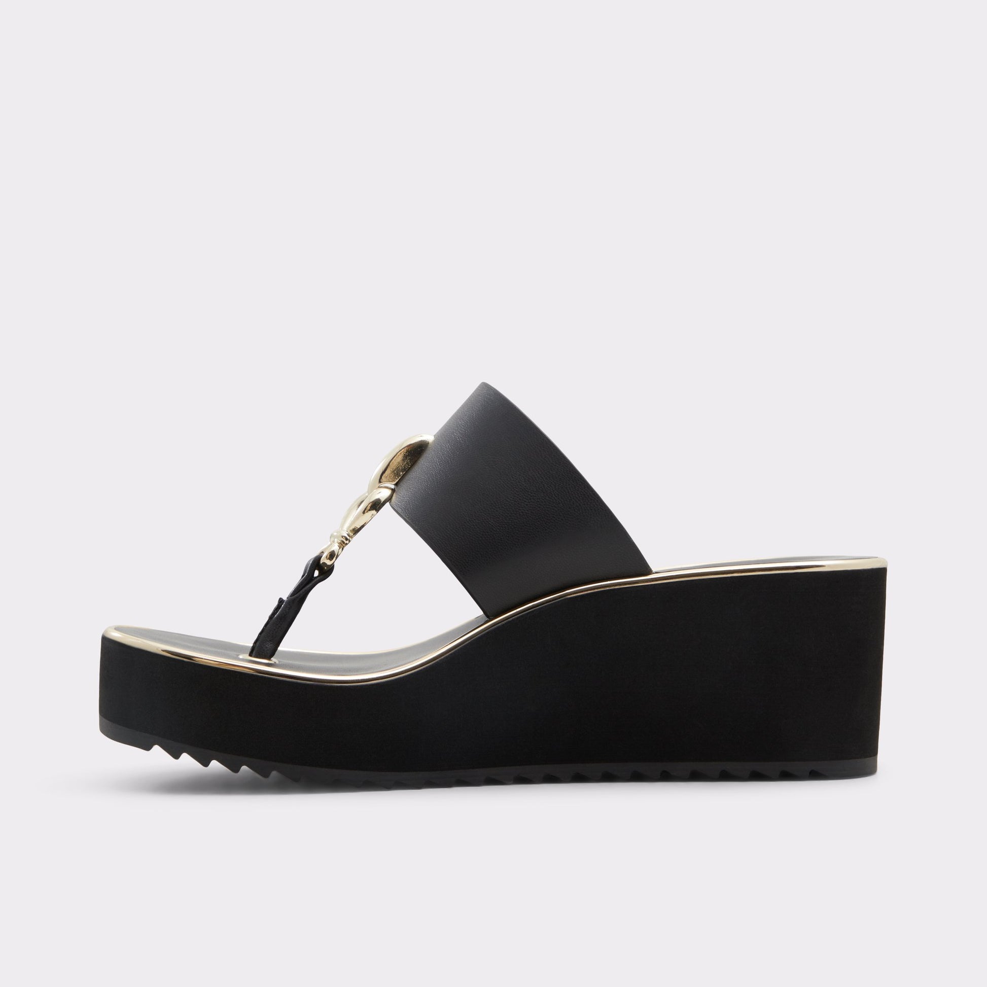 Side view of Black Penelopy T-strap sandal