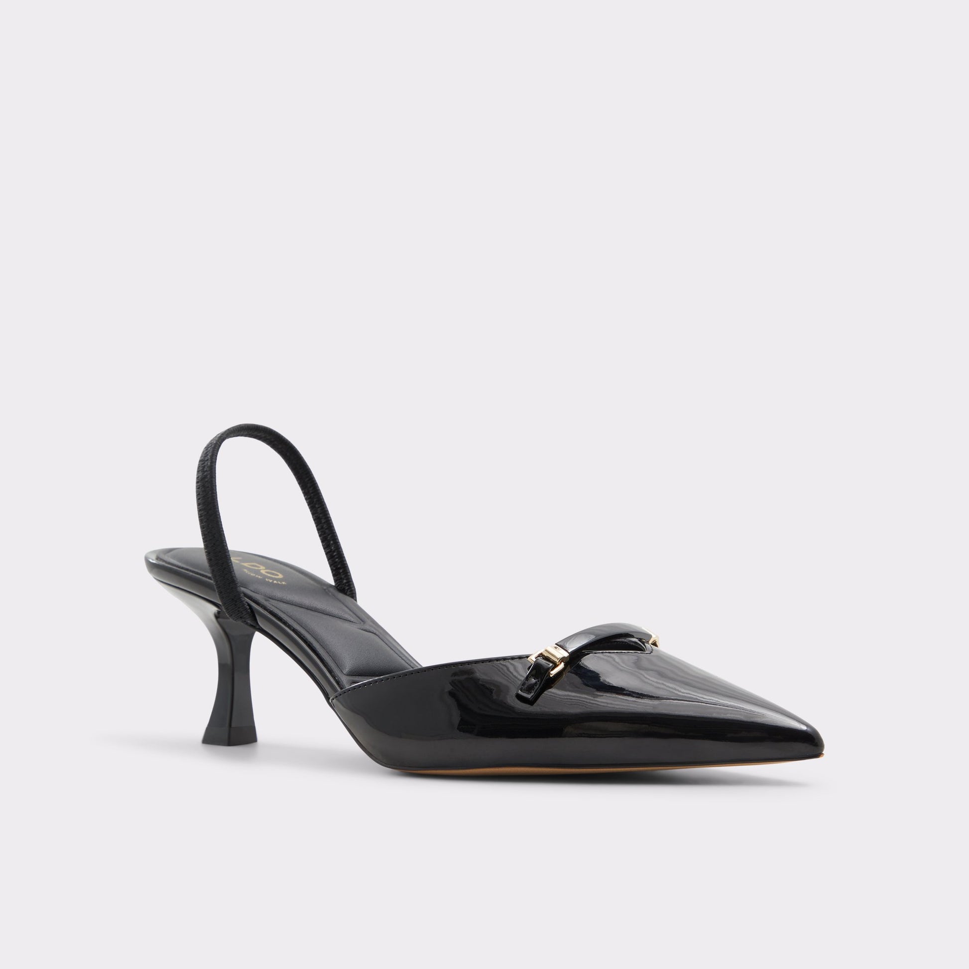 Three-quarter angle of Other Black Nailah Slingback heel's front side