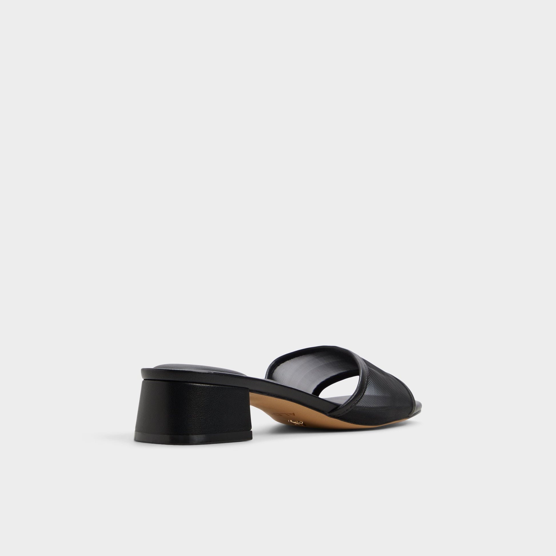 Three-quarter angle of Black Rosamund Heeled mule's back side