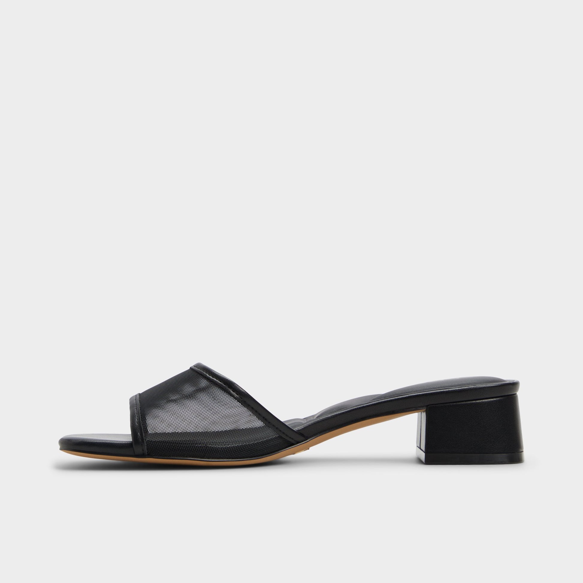 Side view of Black Rosamund Heeled mule