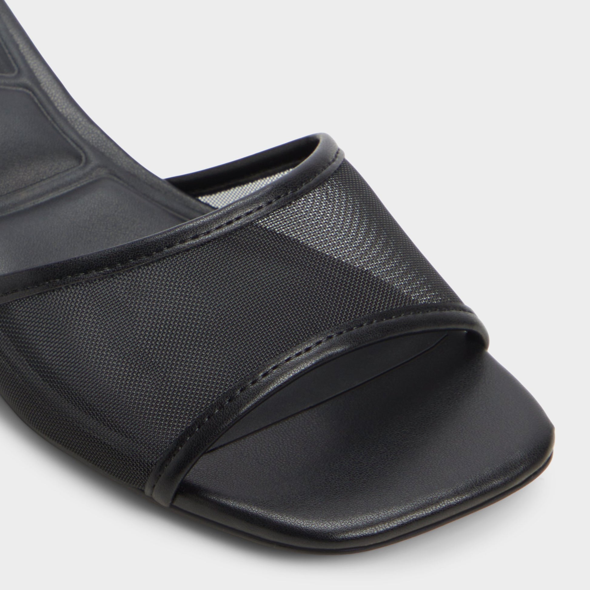 Close-up of the Black Rosamund Heeled mule
