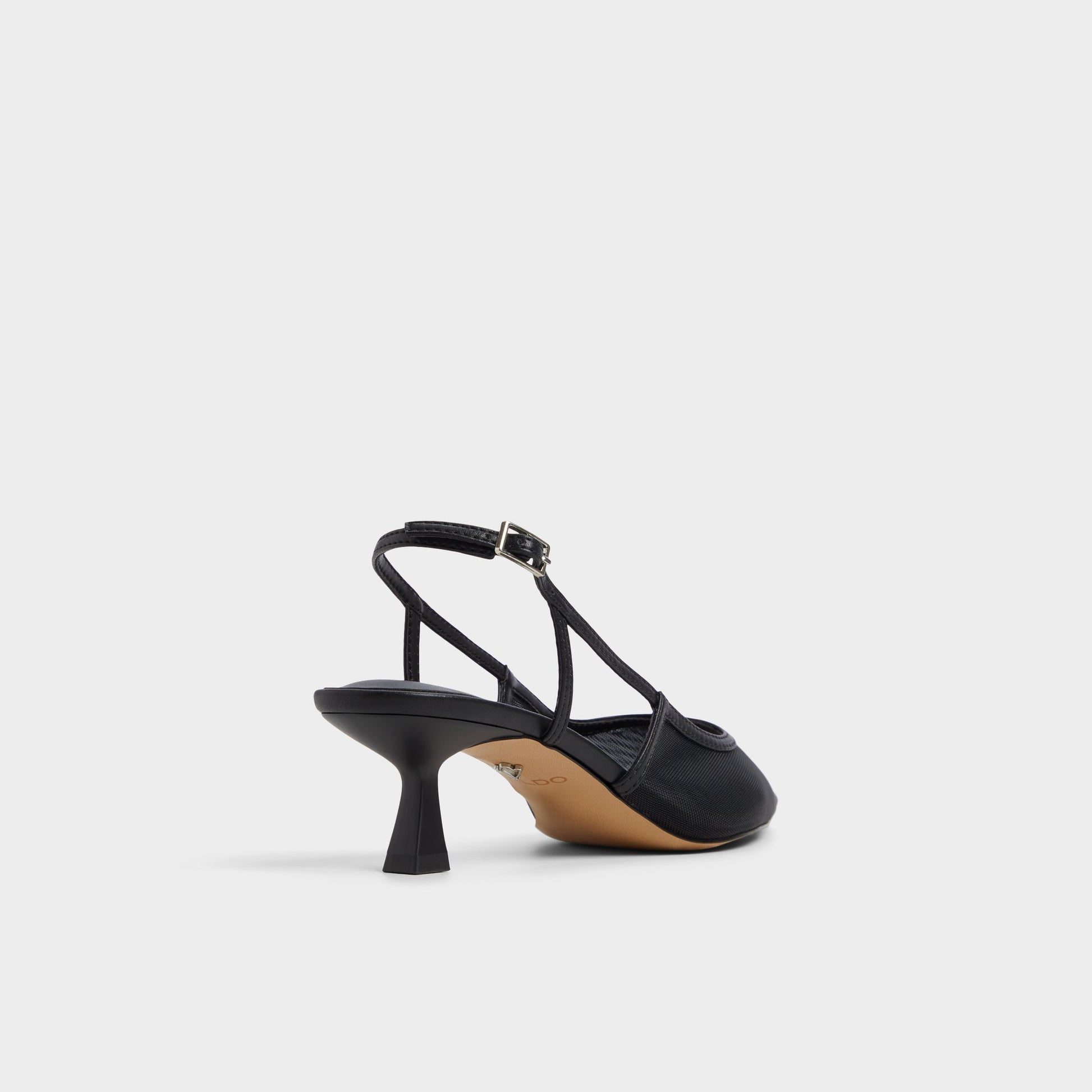 Three-quarter angle of Black Maxina Slingback heel's back side