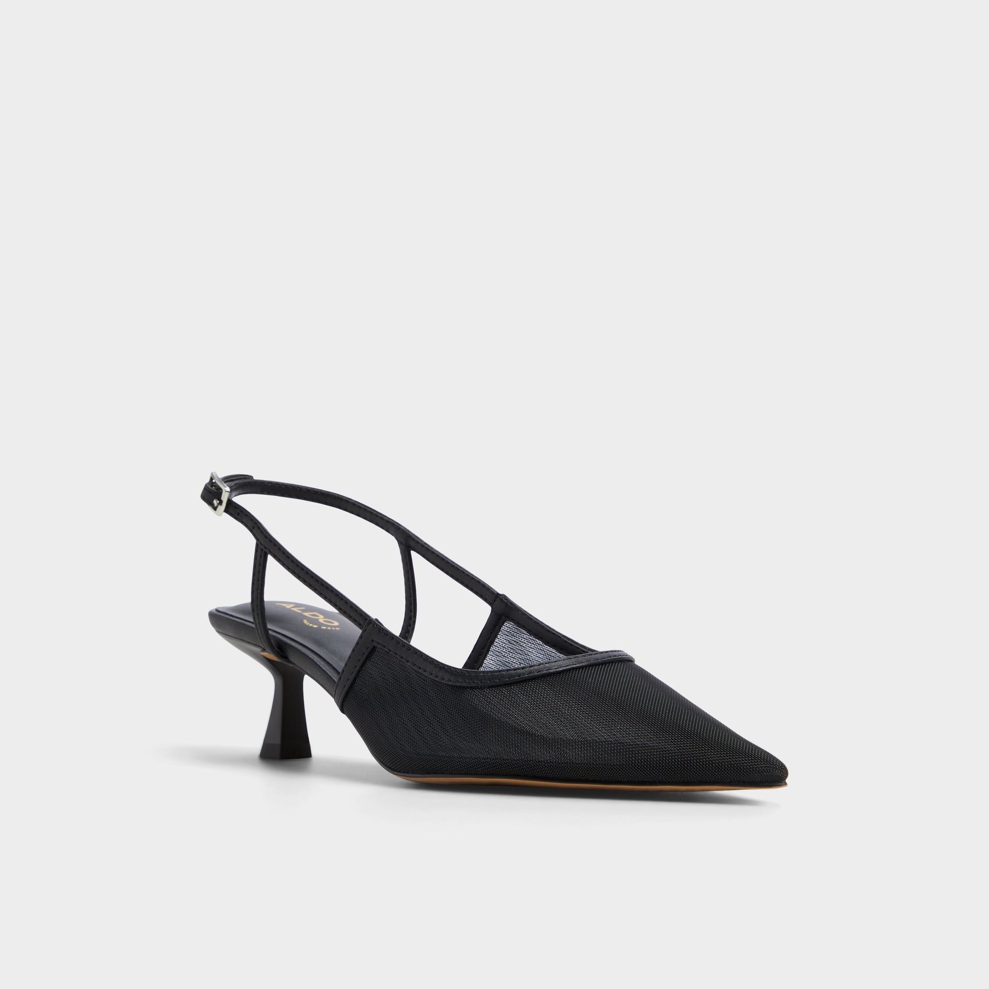 Three-quarter angle of Black Maxina Slingback heel's front side