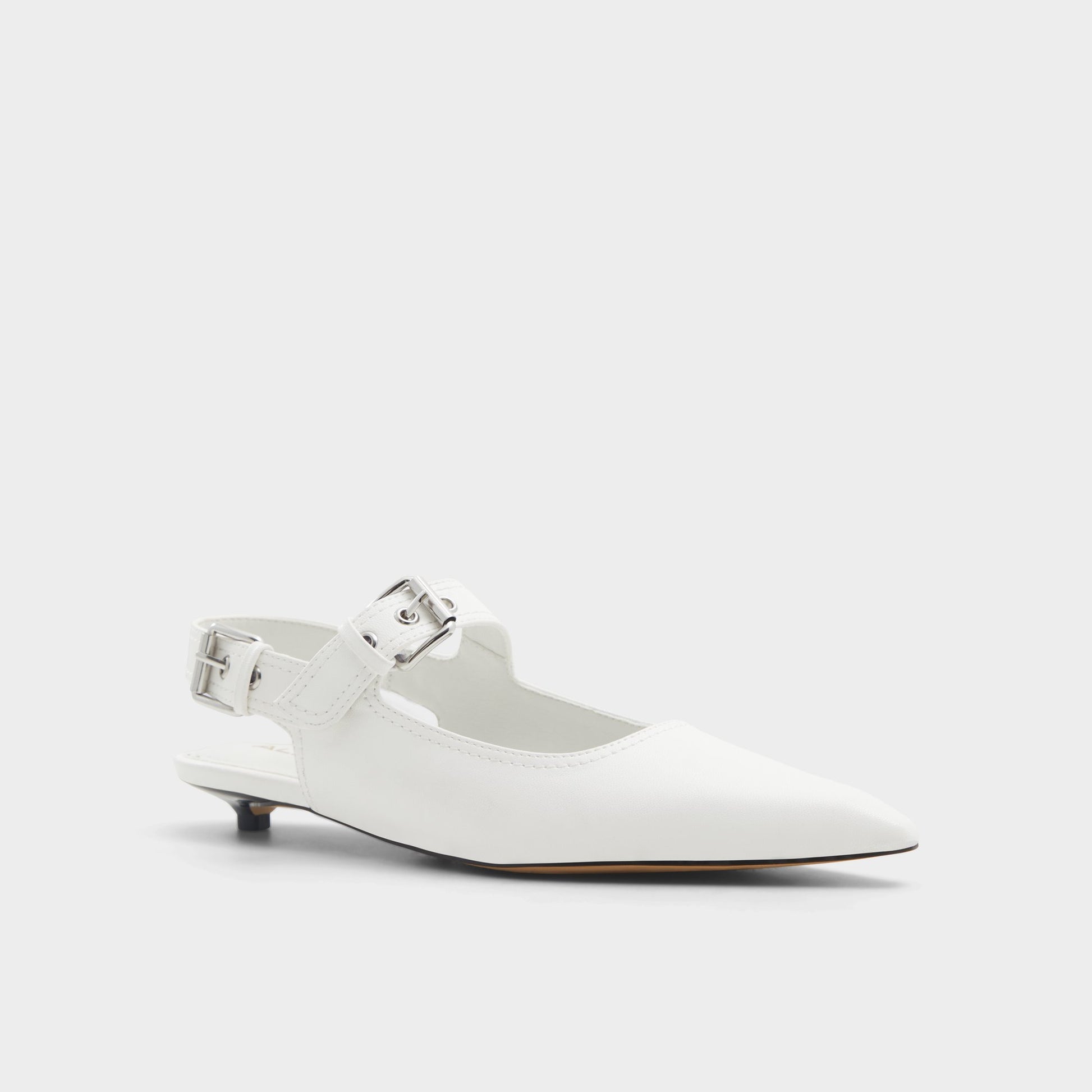 Three-quarter angle of White Kellya Sling back high heel's front side