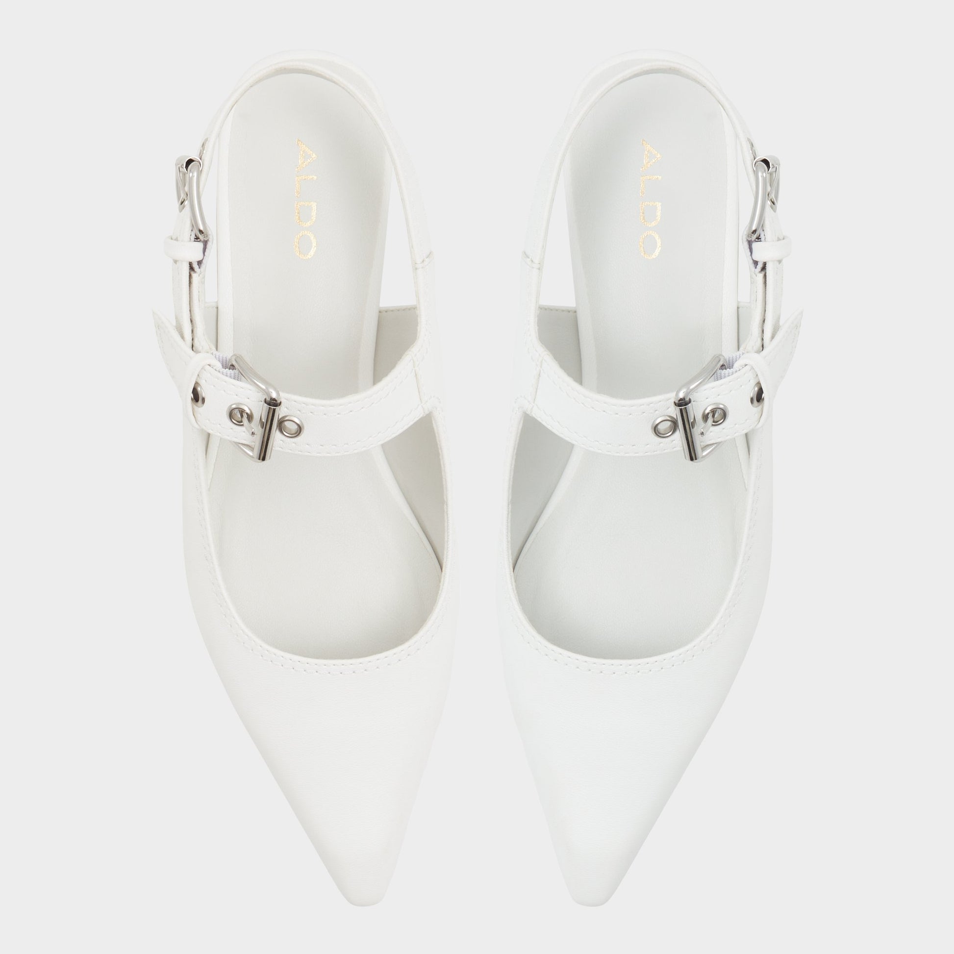 Top-down view of the White Kellya Sling back high heel