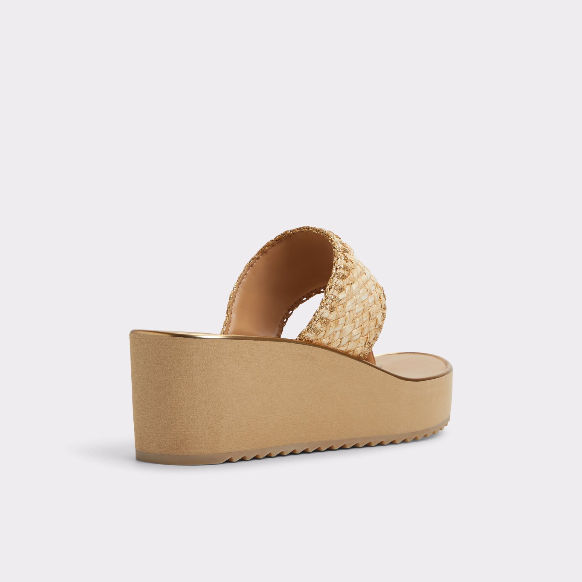 Three-quarter angle of Natural Penelopy Wedge sandal's back side