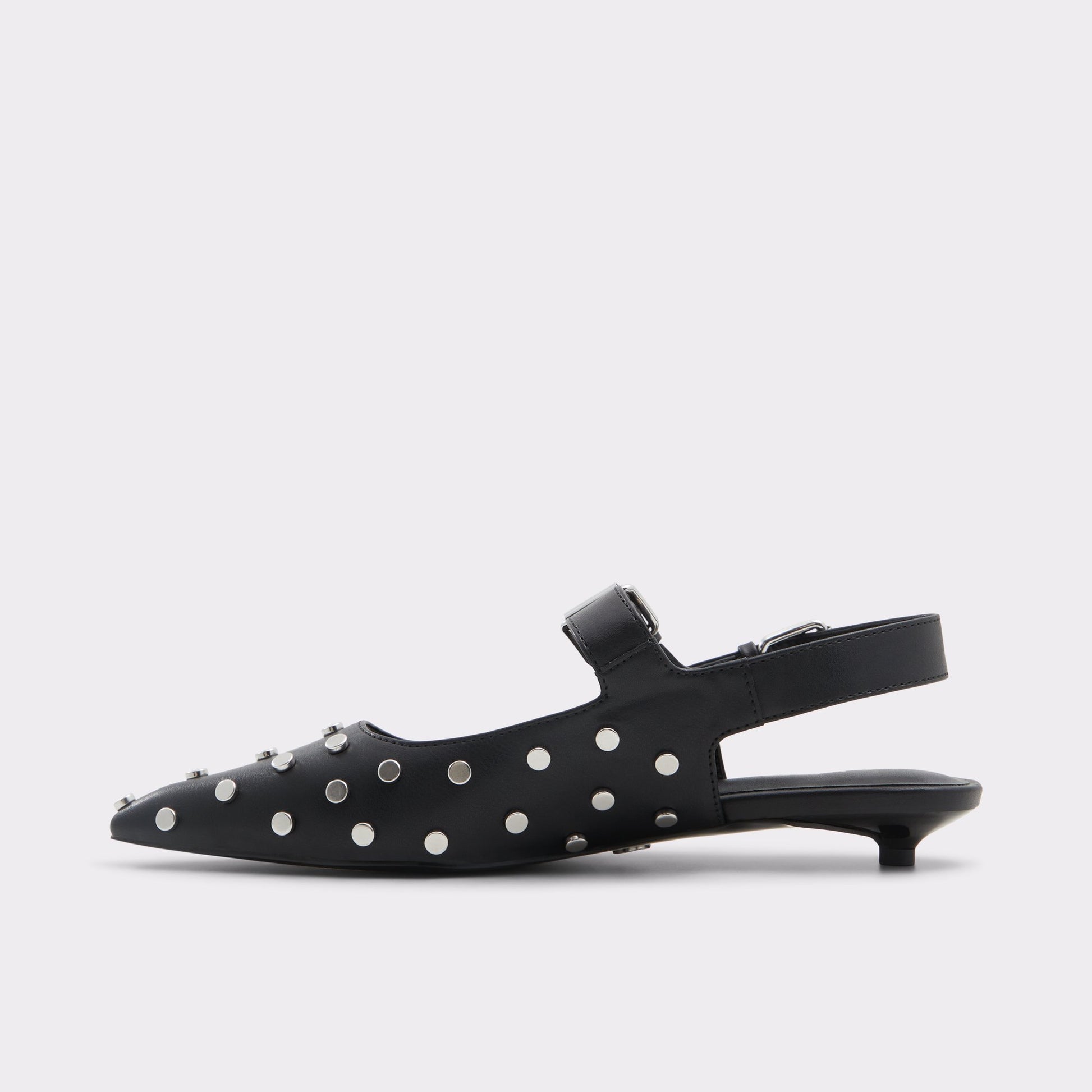 Side view of Black Kellya Sling back high heel