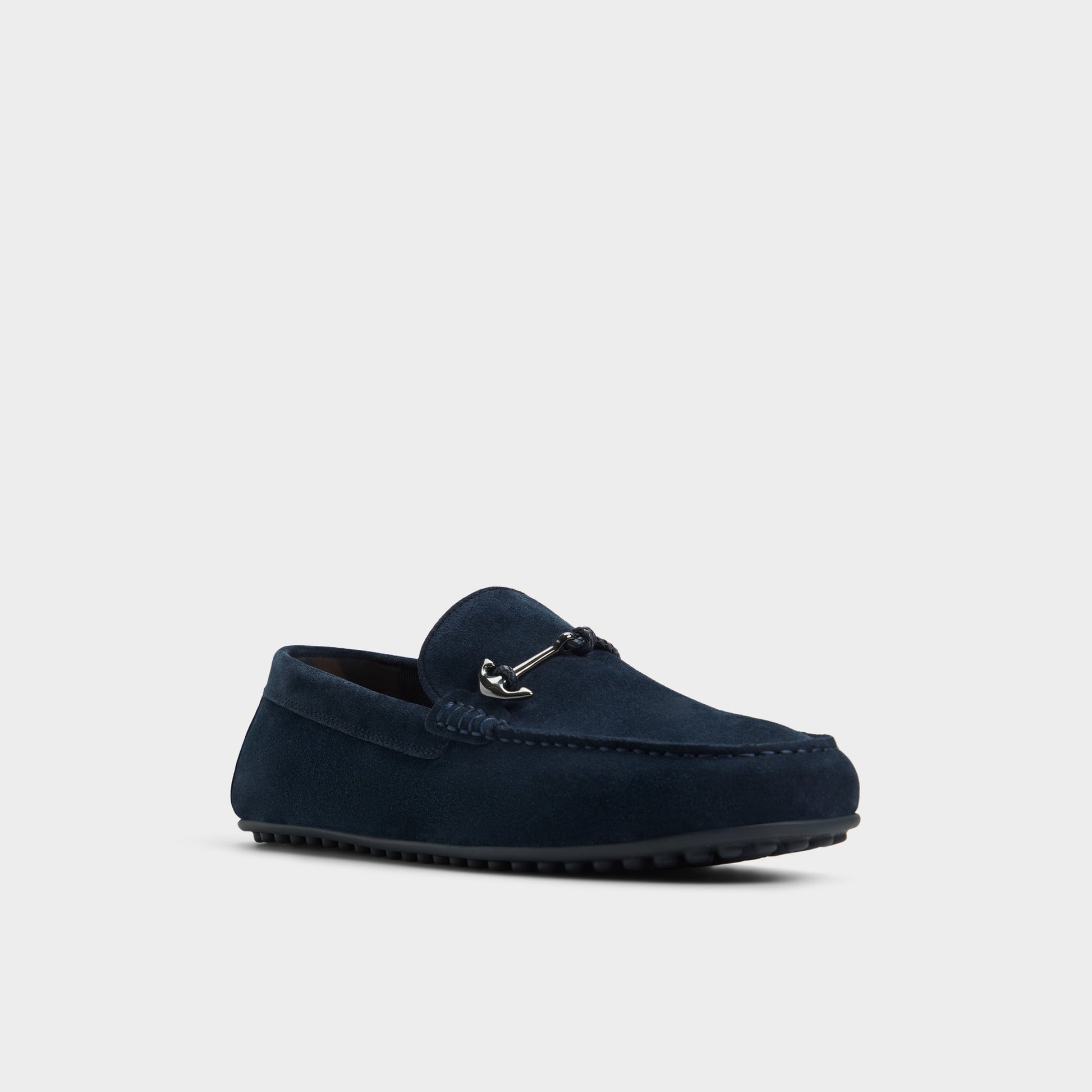 Three-quarter angle of Navy Wilbart Driving shoe's front side