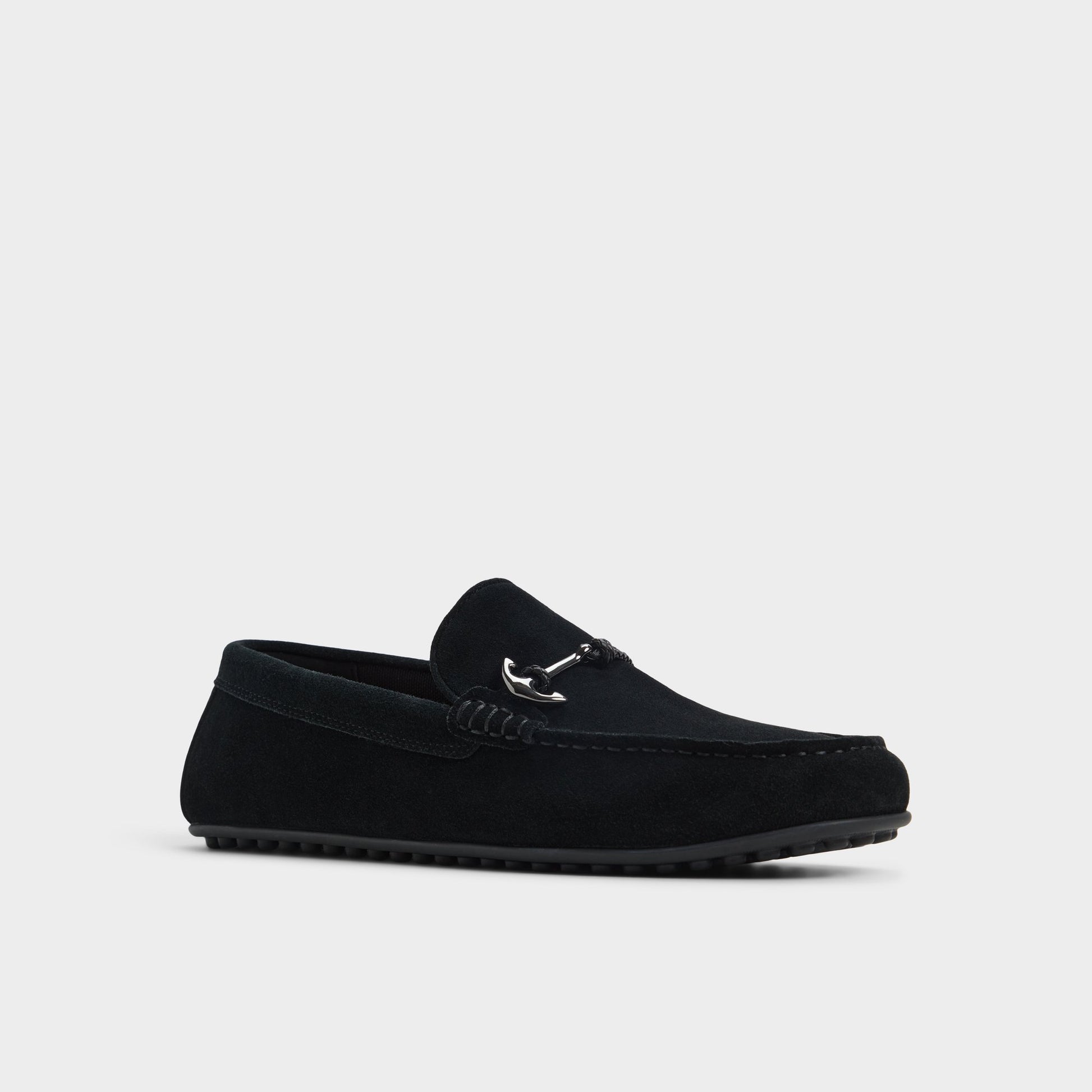 Three-quarter angle of Open Black Wilbart Driving shoe's front side