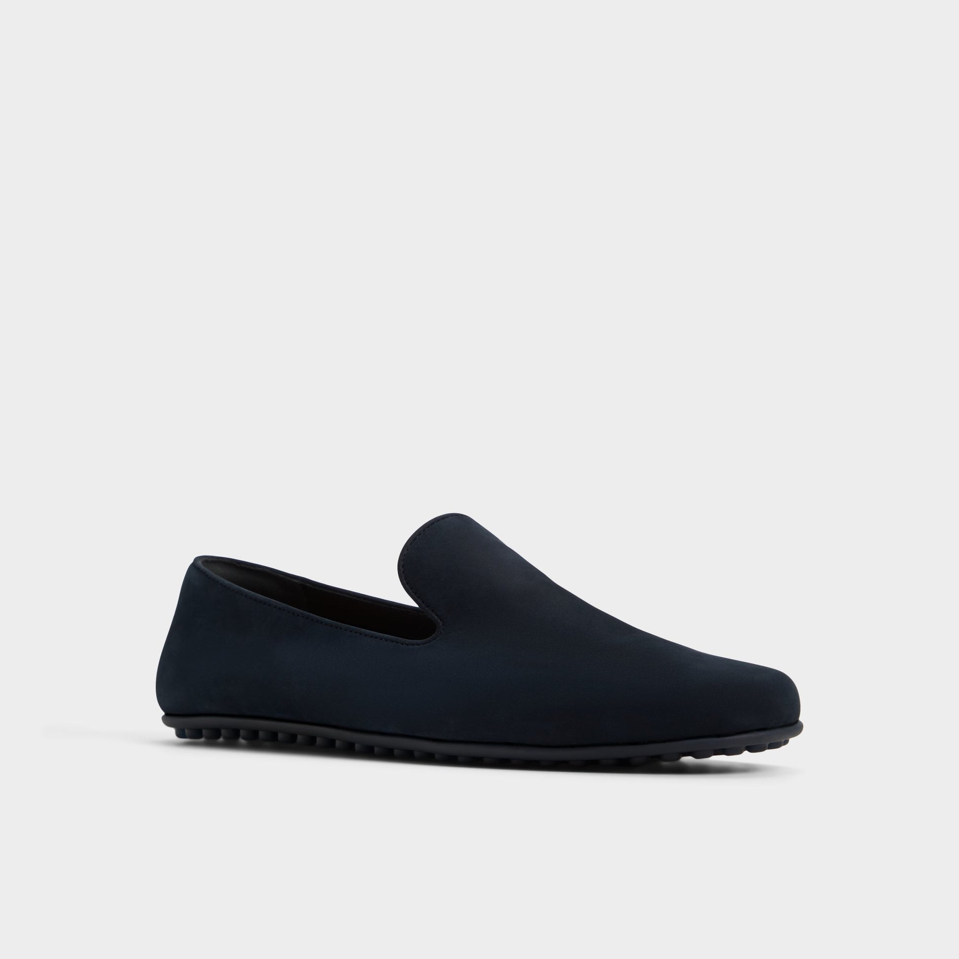 Three-quarter angle of Navy Resolute Driving shoe's front side