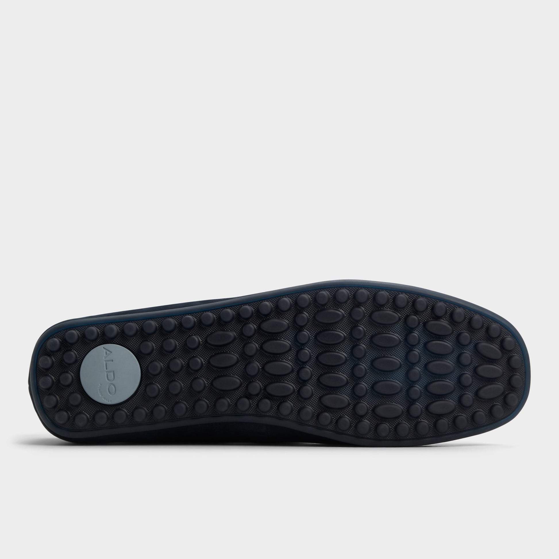View of Navy Resolute Driving shoe's sole