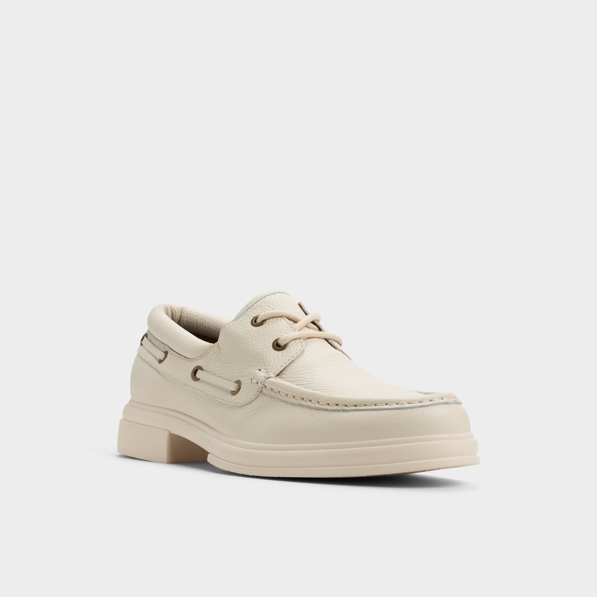 Three-quarter angle of Ivory Seaexplorer Boat shoe's front side